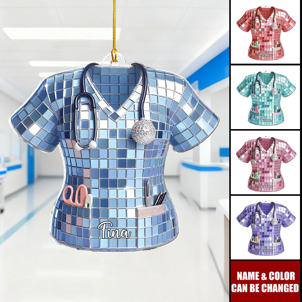 Custom Scrub Tops Acrylic Ornament, Medical Themed Xmas Decor, Custom Name Gift For Nurse