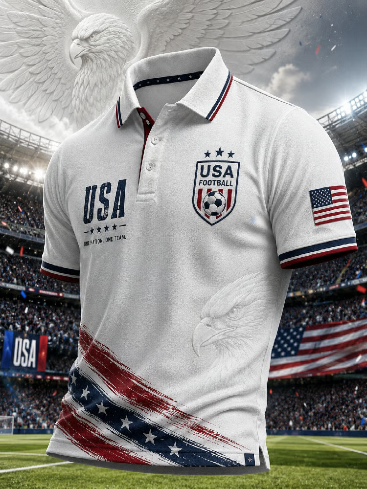 Patriotic USA Soccer Polo Shirt, American Flag Graphic Jersey, World Cup 2026 Shirt