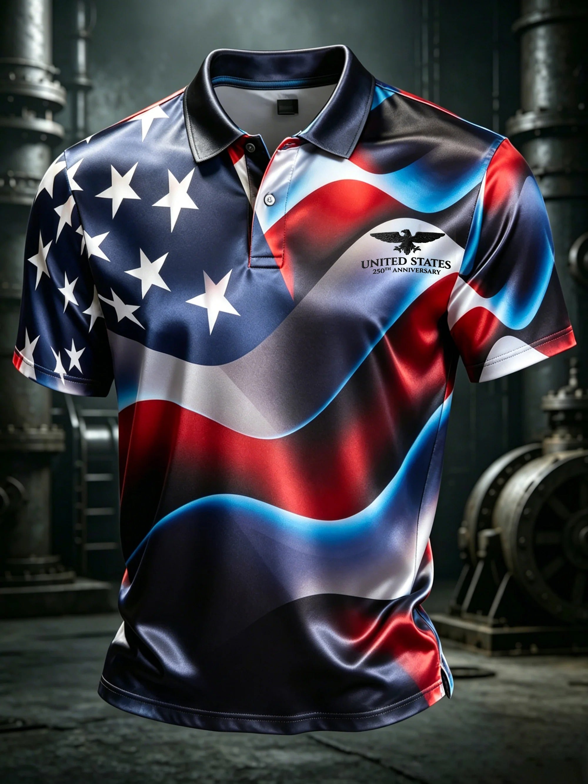 Abstract USA 250th Anniversary Flag Polo Shirt, America 250 Shirt, Independence Day Shirt