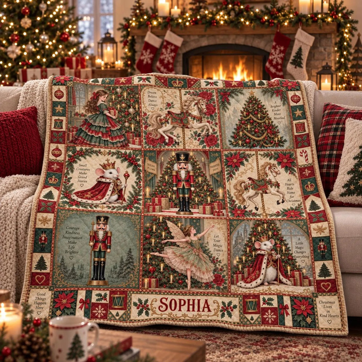 Personalized Nutcracker Christmas Quilt Blanket, Christmas Quilt Gift, Holiday Decor