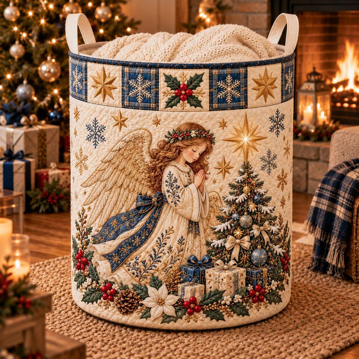 Christmas Praying Angel Tree Laundry Basket, Christmas Gift For Mom, Clothes Hamper