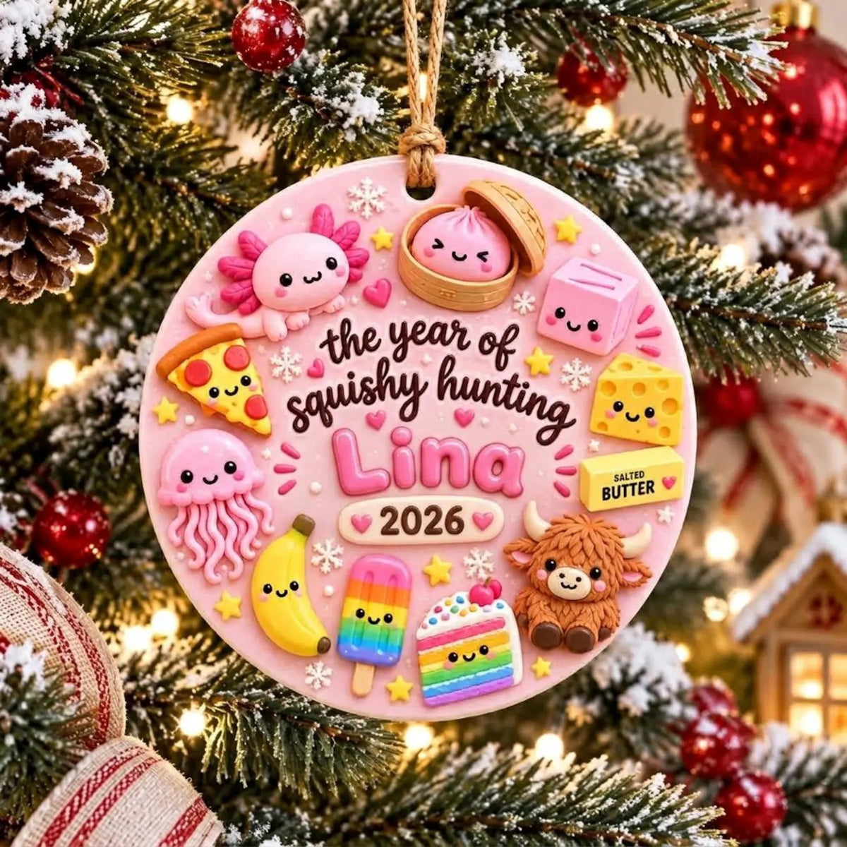 Squishy Hunting Ceramic Ornament, Personalized Christmas Ornament, Christmas Gift