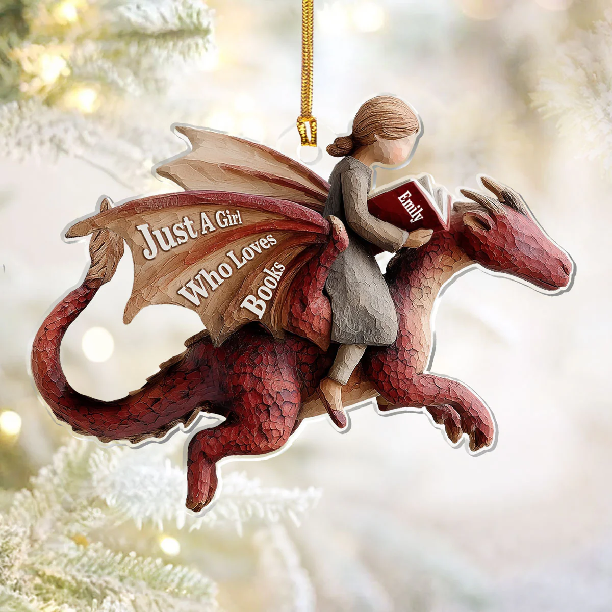 Just A Girl Who Loves Books Dragon Acrylic Ornament, Book Lover Ornament, Christmas Book Ornament