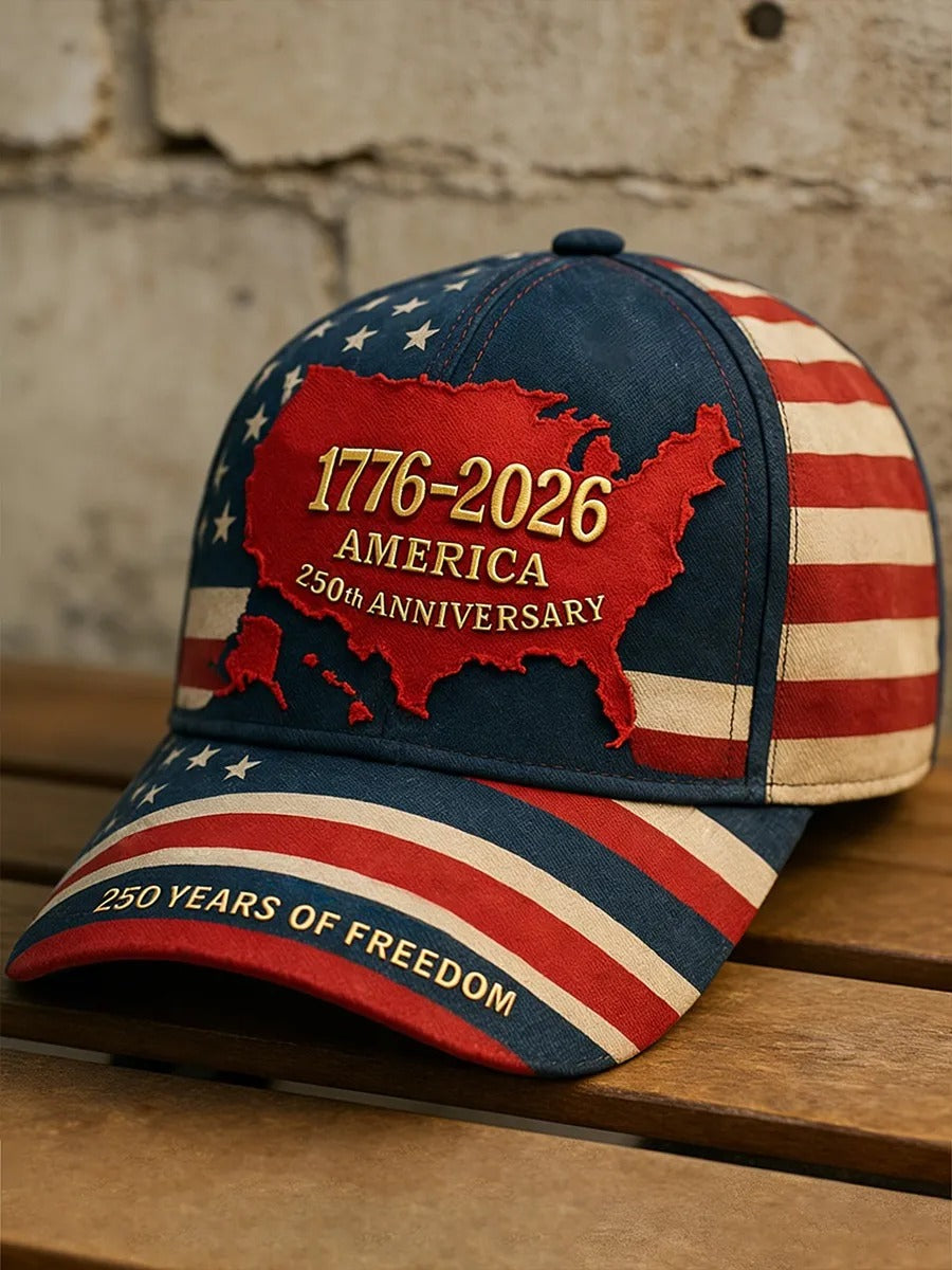 1776-2026 America 250th Anniversary Print Patriotic Hat, Red White Blue Casual Hats For Men