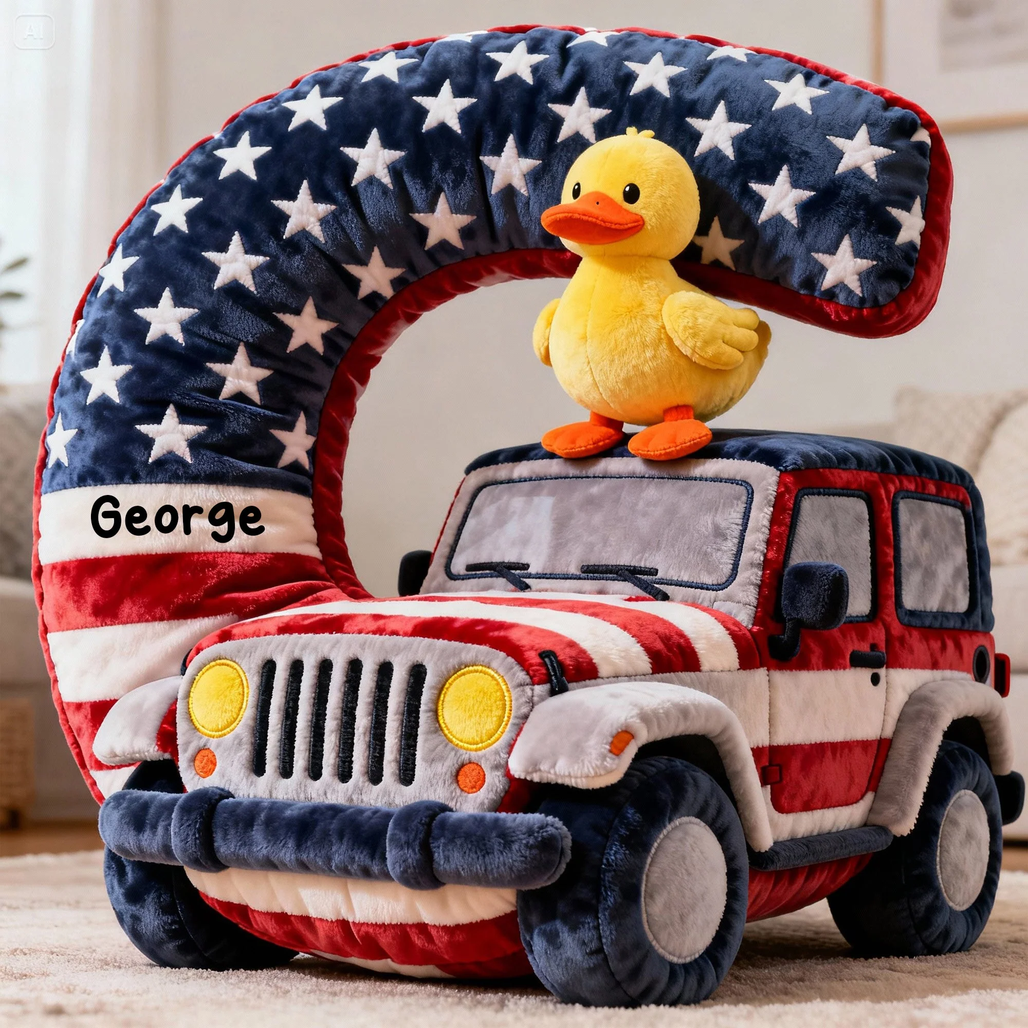 Initial Letter American Flag Car Custom Shaped Pillow, Personalized Valentine Gift For Off Road Lover