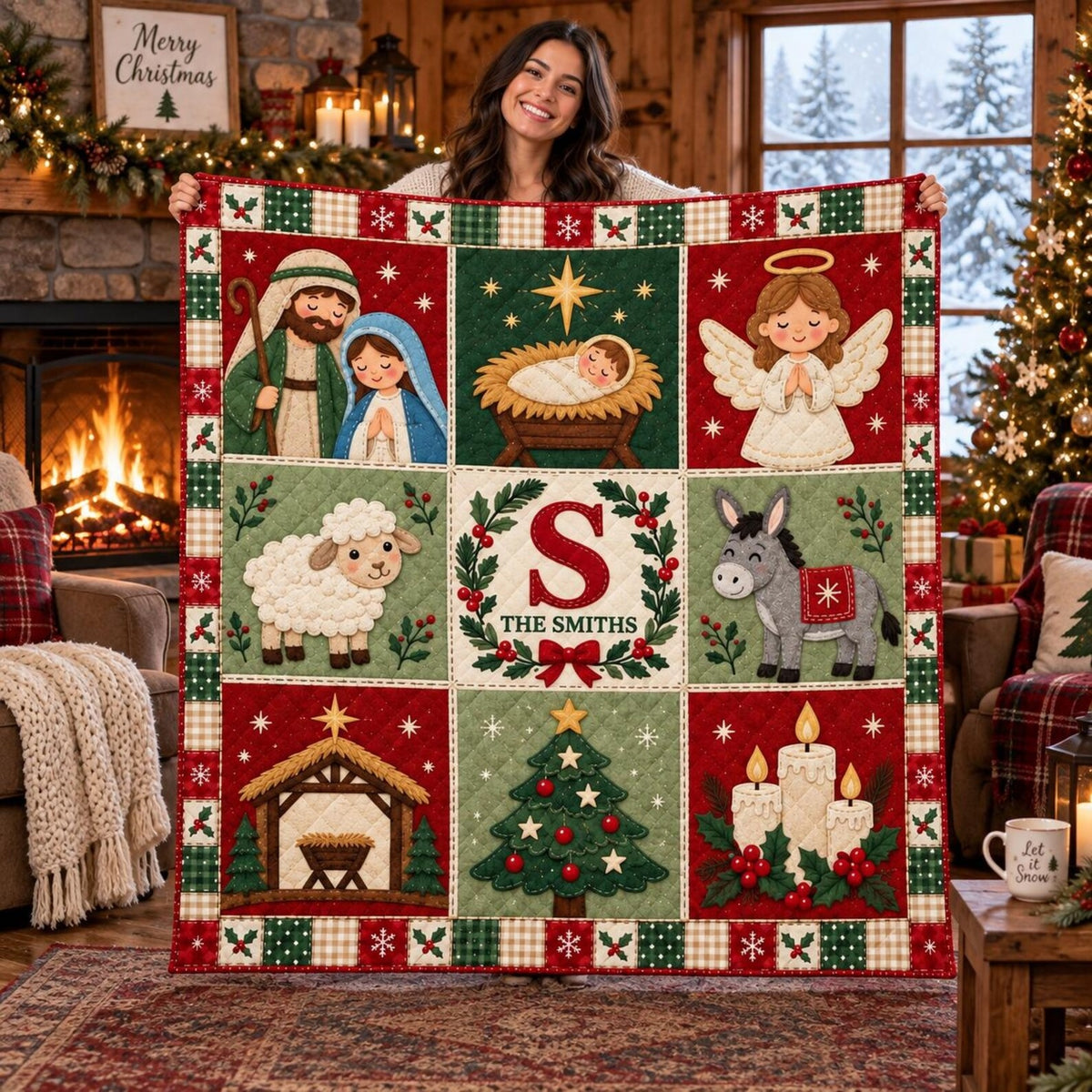 Personalized Nativity Quilt Blanket, Christian Home Decor, Christmas Gift For Family