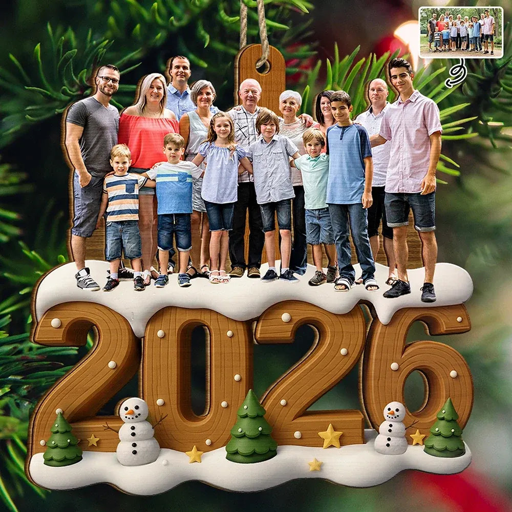 Custom Photo Family 2026 Acrylic Ornament, Christmas Tree Decor, Family Gifts