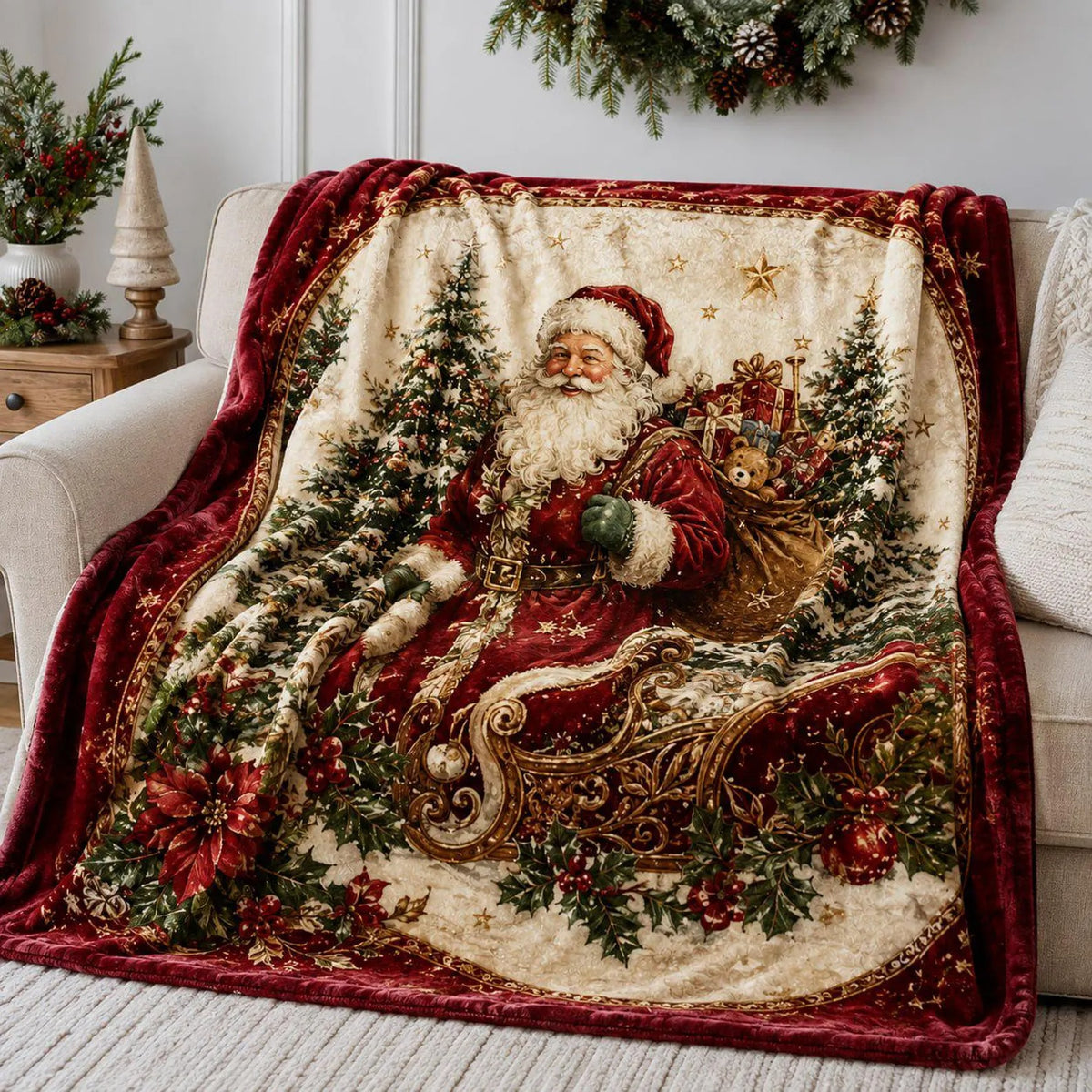 Vintage Santa Claus Quilt Blanket Gilf, Santa Claus Gift, Christmas Home Decor