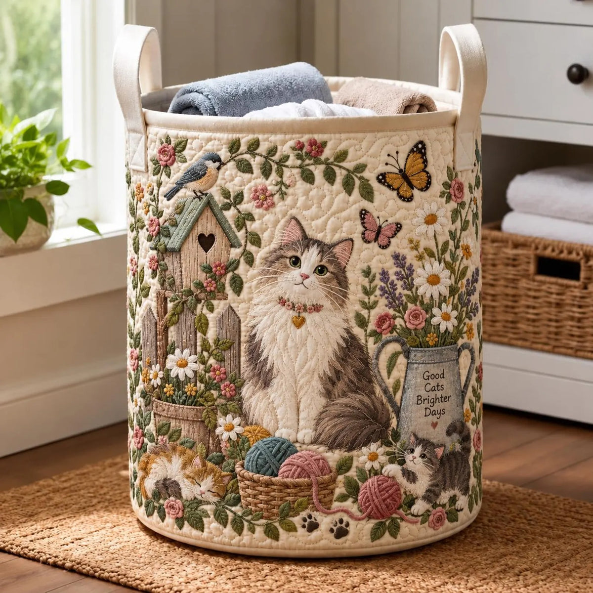 Good Cats Brighter Days Cat Laundry Basket, Clothes Hamper, Gift For Cat Lovers