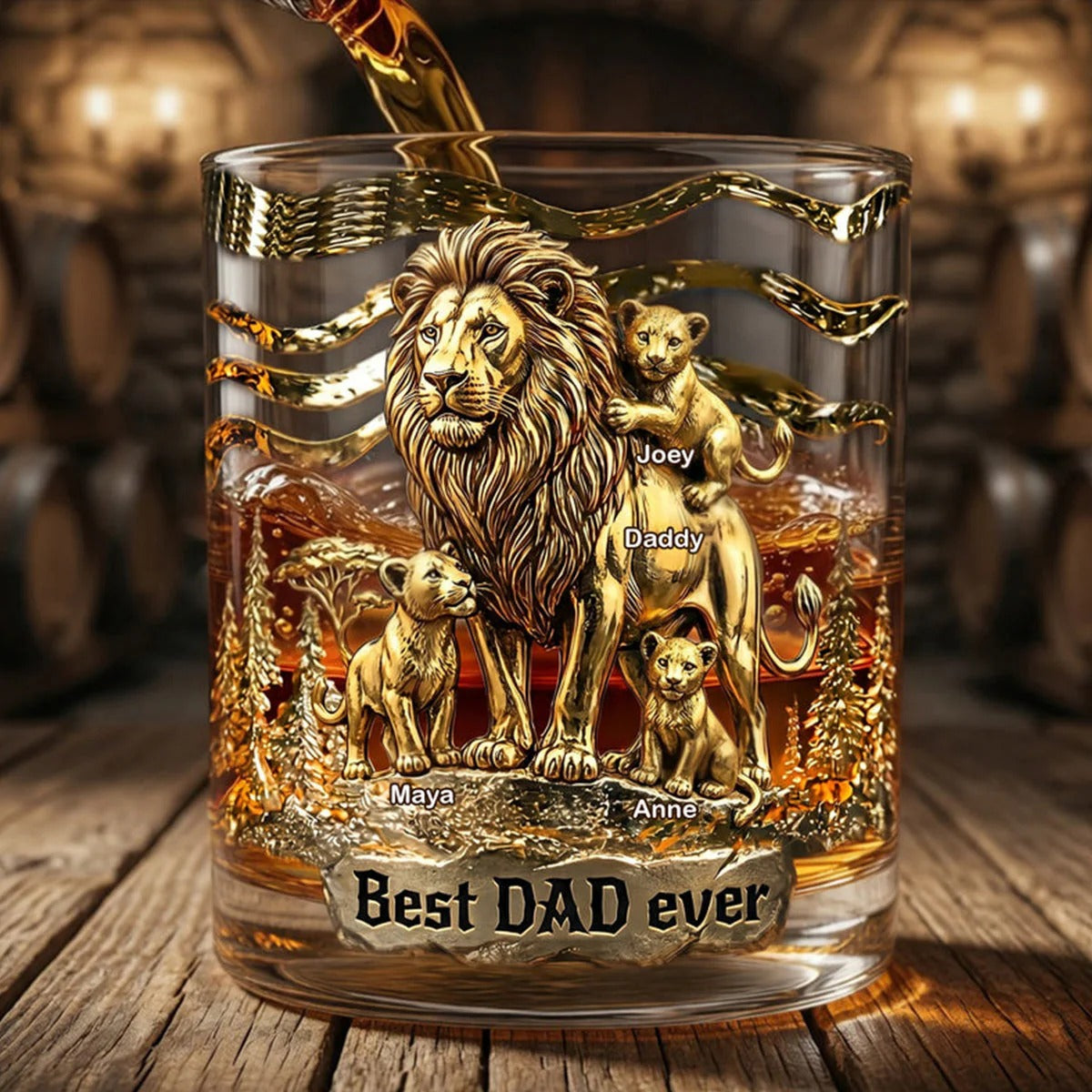 Lion Dad Whiskey Glass, Personalized Whiskey Glass, Best Dad Ever Gift