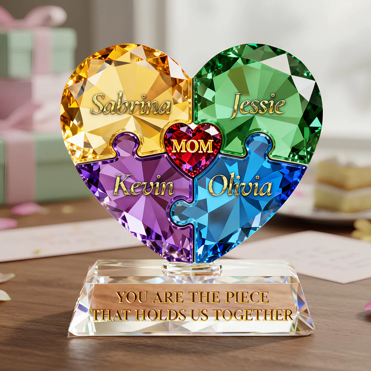 Heart Puzzle Pieces Acrylic Plaque Custom Mother's Day Gift, Special Gift For Mom