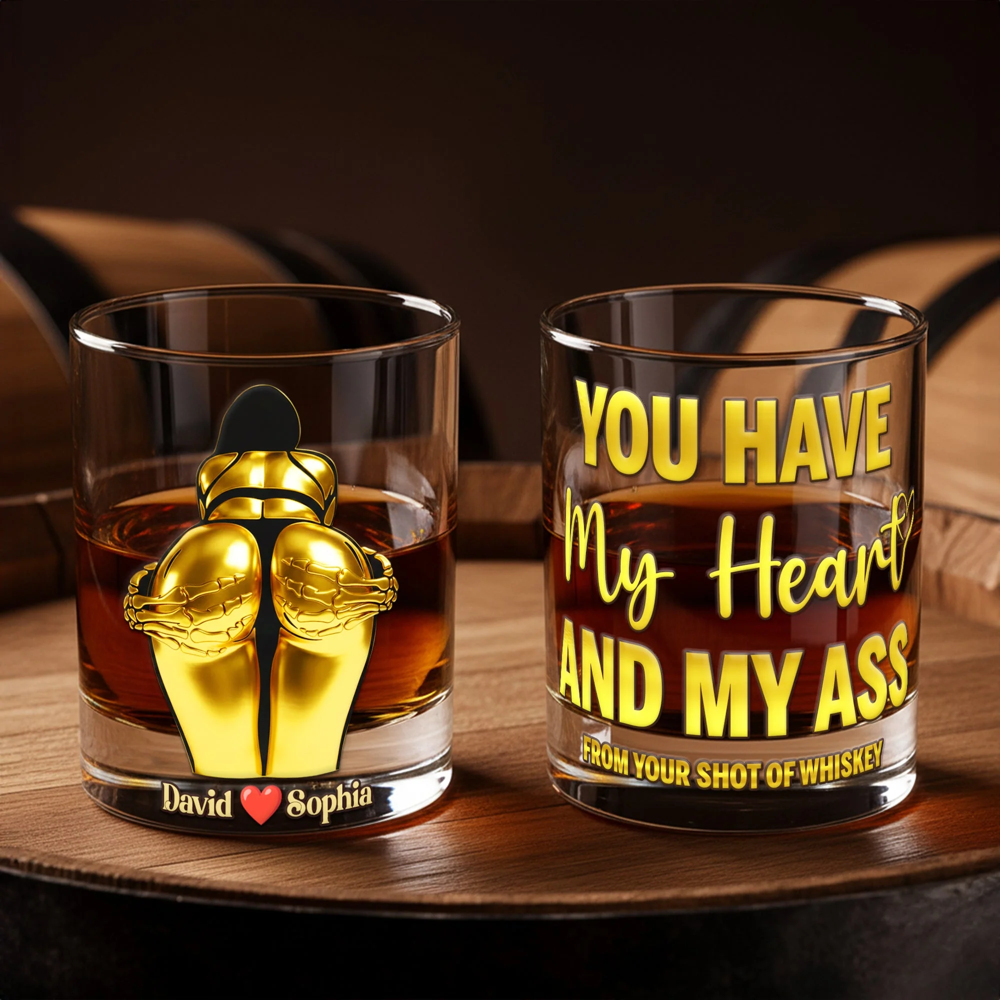 You Have My Heart Sexy Hugging Naughty Couple Whiskey Glass, Personalized Whiskey Glasses, Valentine Couple Gift