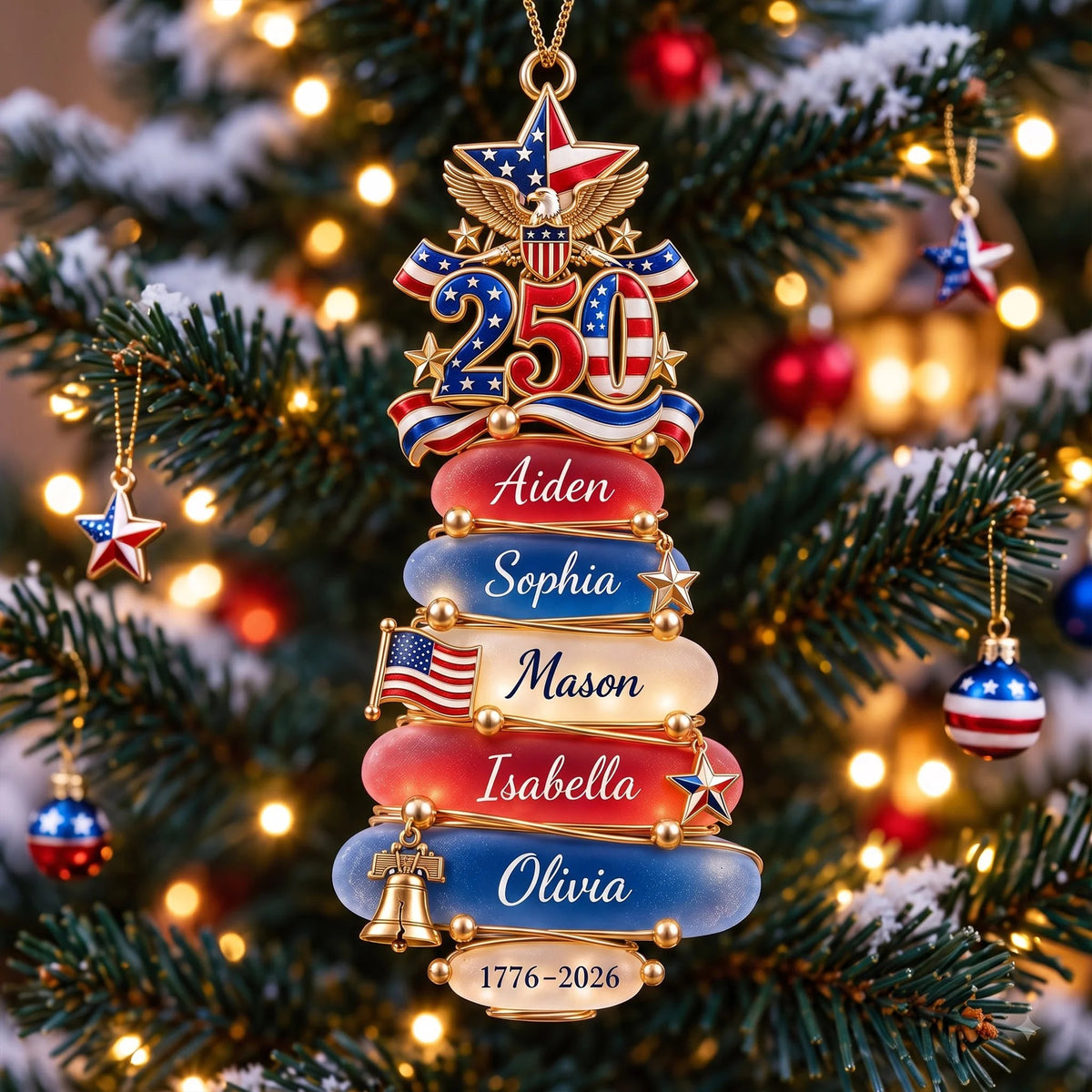 Custom USA 250 Acrylic Ornament, Christmas Ornaments, Patriotic Christmas Gift