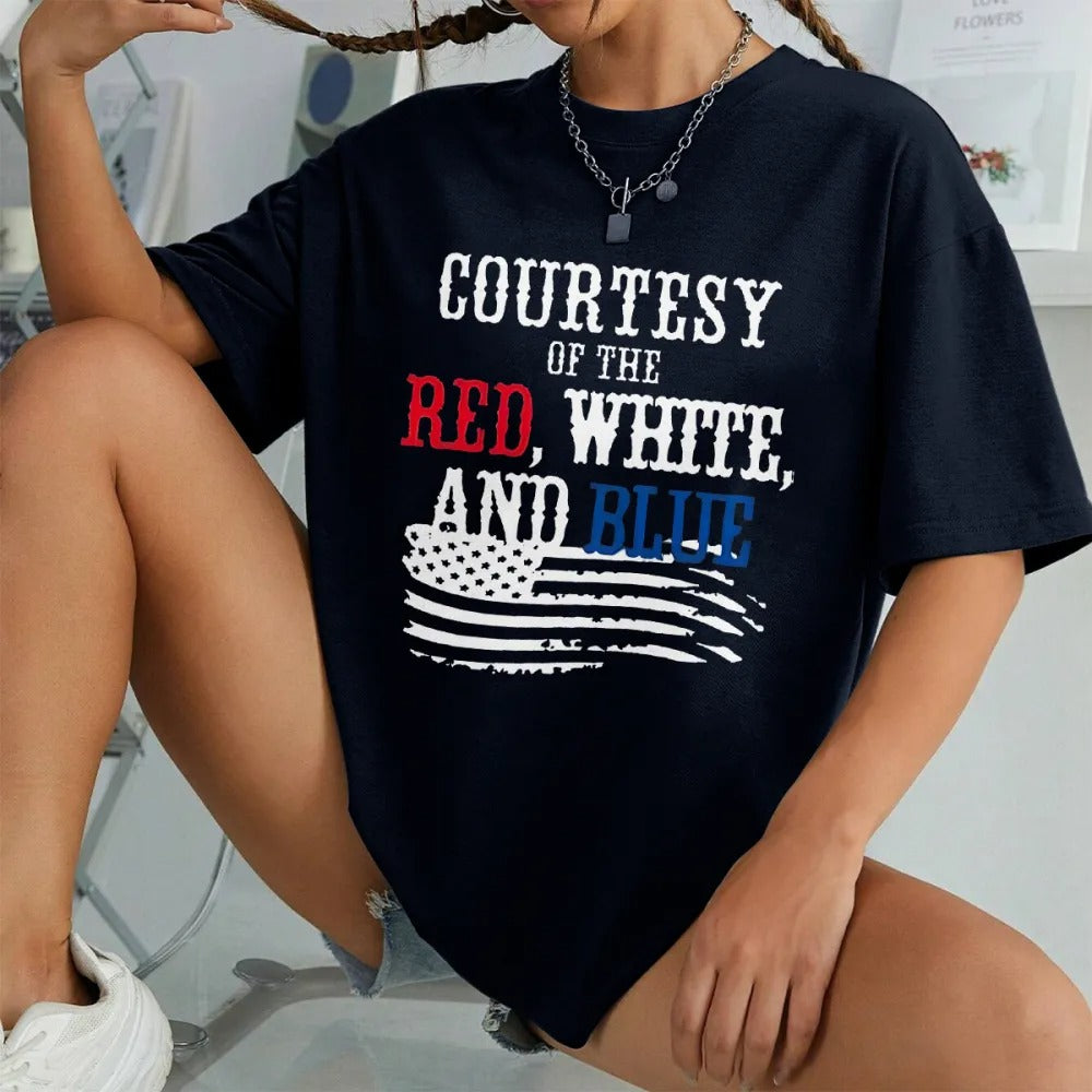 Courtesy Red White And Blue Oversized T-Shirt, Patriotic Shirt, USA Flag Shirt