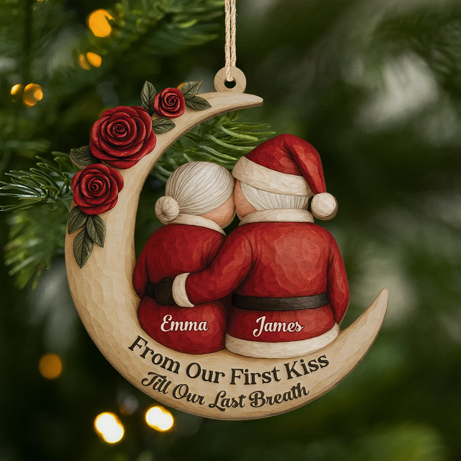 Santa Claus Couple Wood Christmas Ornament, Memorial Christmas Ornament, Christmas Home Decor