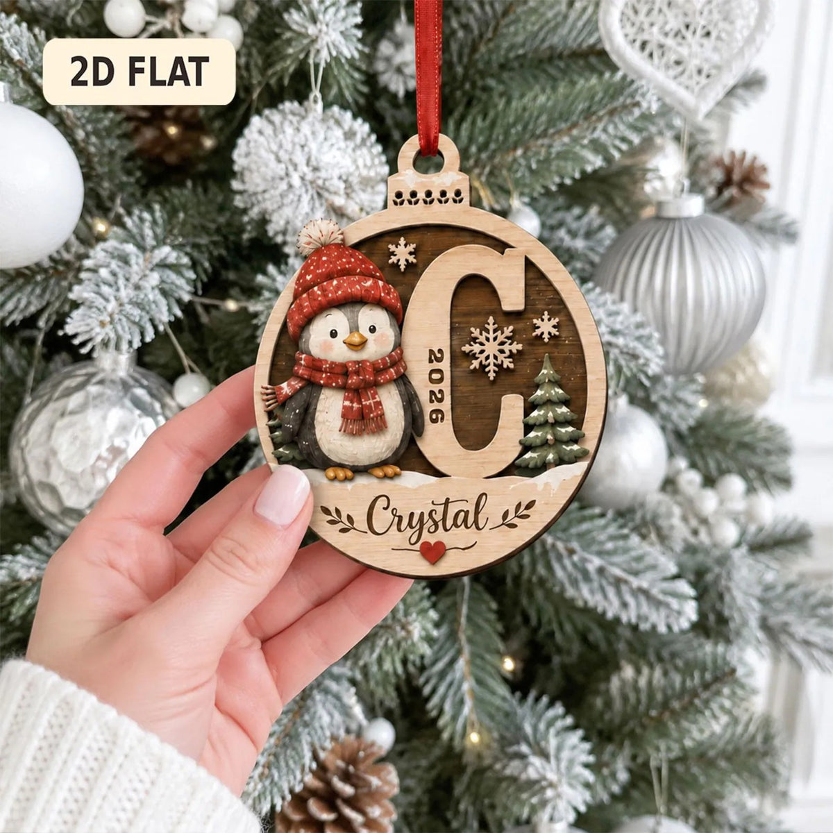 Custom Name Initial Wooden Ornament, Personalized Christmas Ornament, Christmas Gift