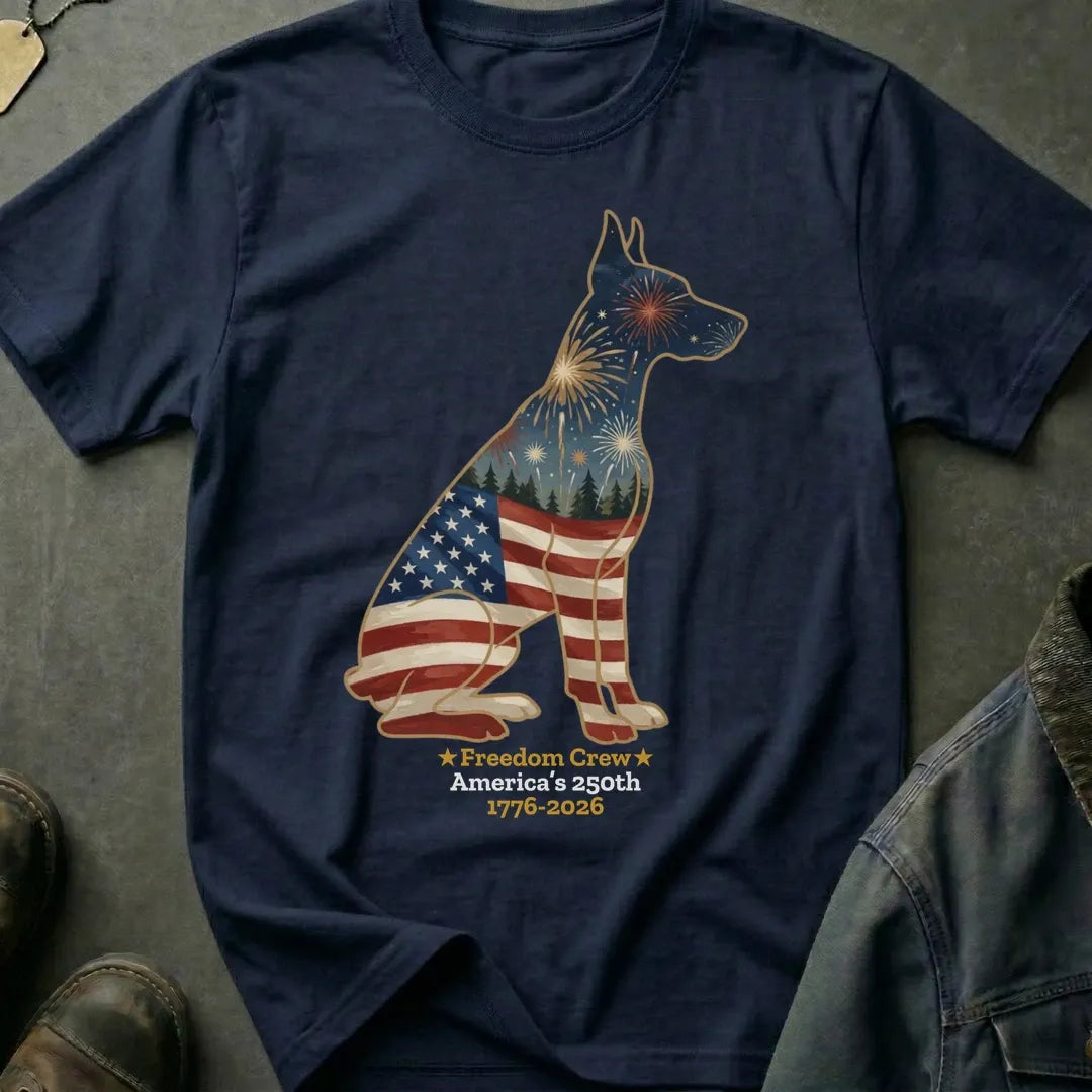 4th of July Shirt with Doberman Pinscher, America 250 Years Shirt, Shirt for Dog Lovers