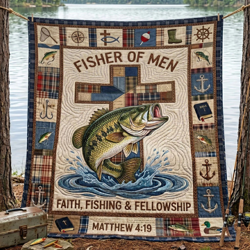 Fisher Of Men Faith Fishing Fellowship Quilted Blanket, Christian Blanket, Christian Gift