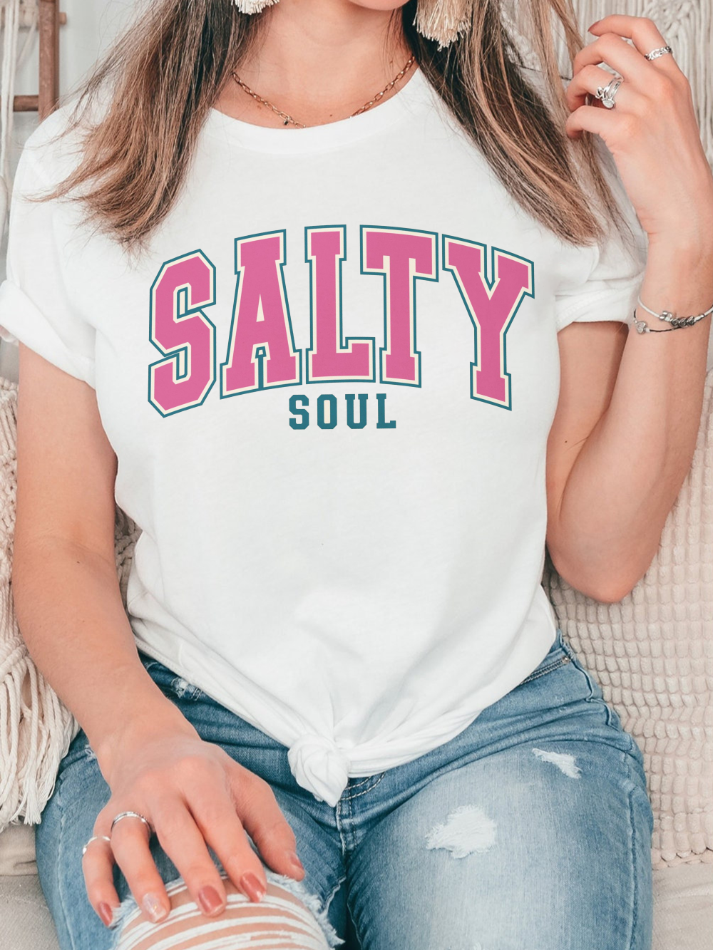 Salty Soul Beach Shirt for Women, Vintage Coastal Lifestyle Tee, Summer Graphic Shirt