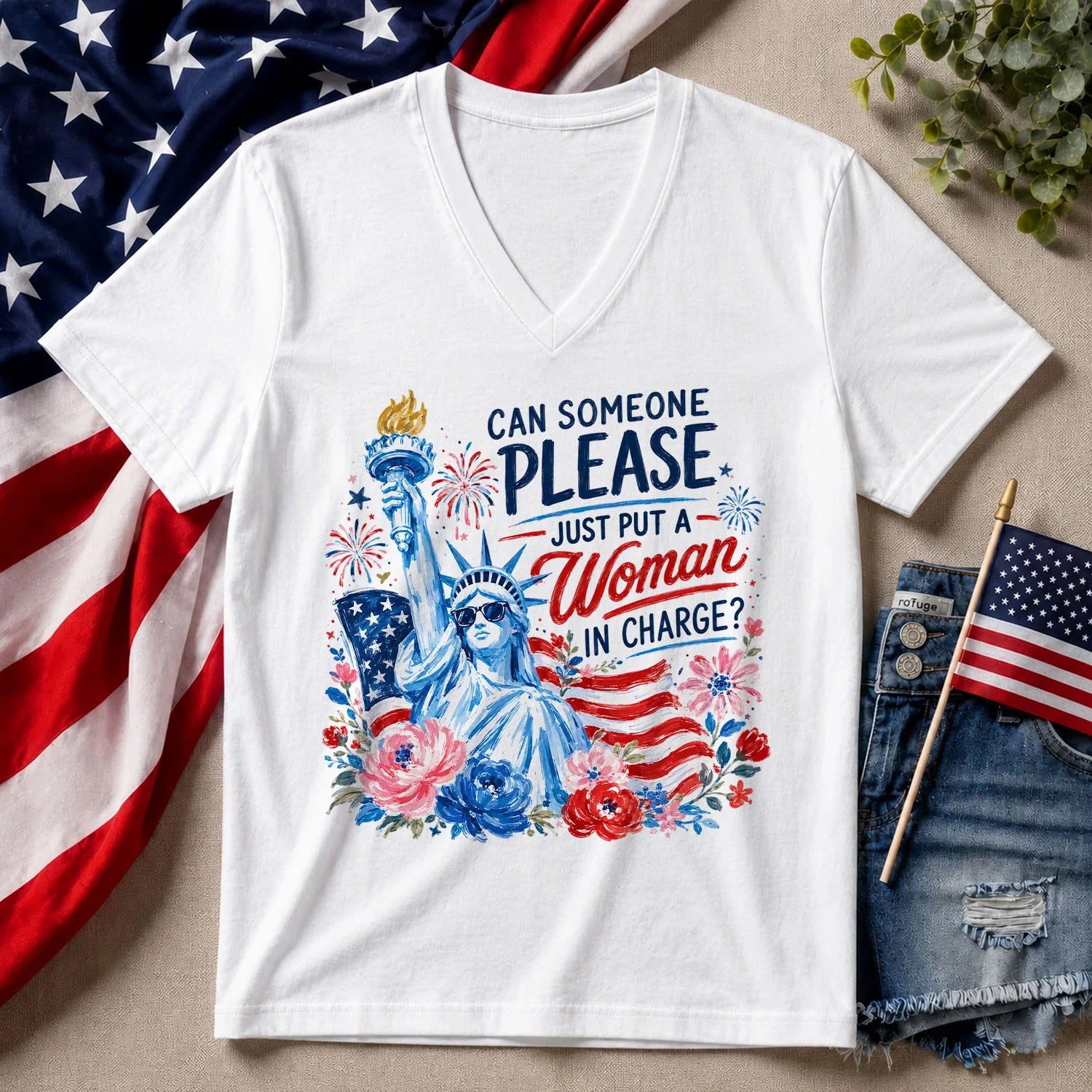 Can Someone Please Put A Woman In Charge Shirt, Patriotic USA T-Shirt, 4th Of July Shirt
