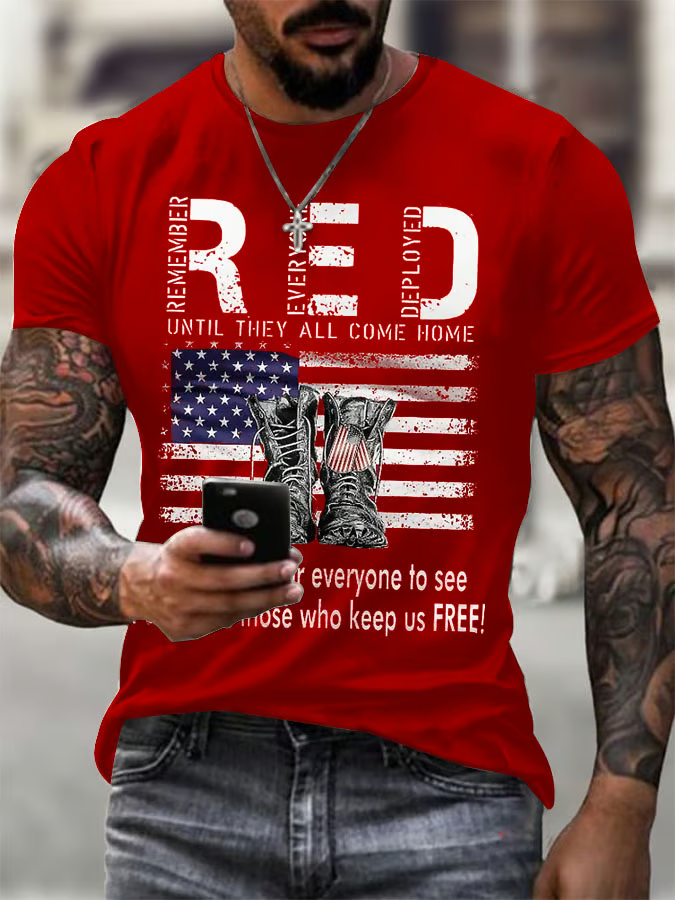 Red Friday Distressed American Flag Printed Polo, 250th Anniversary Veterans Honor Men's Patriotic Shirt
