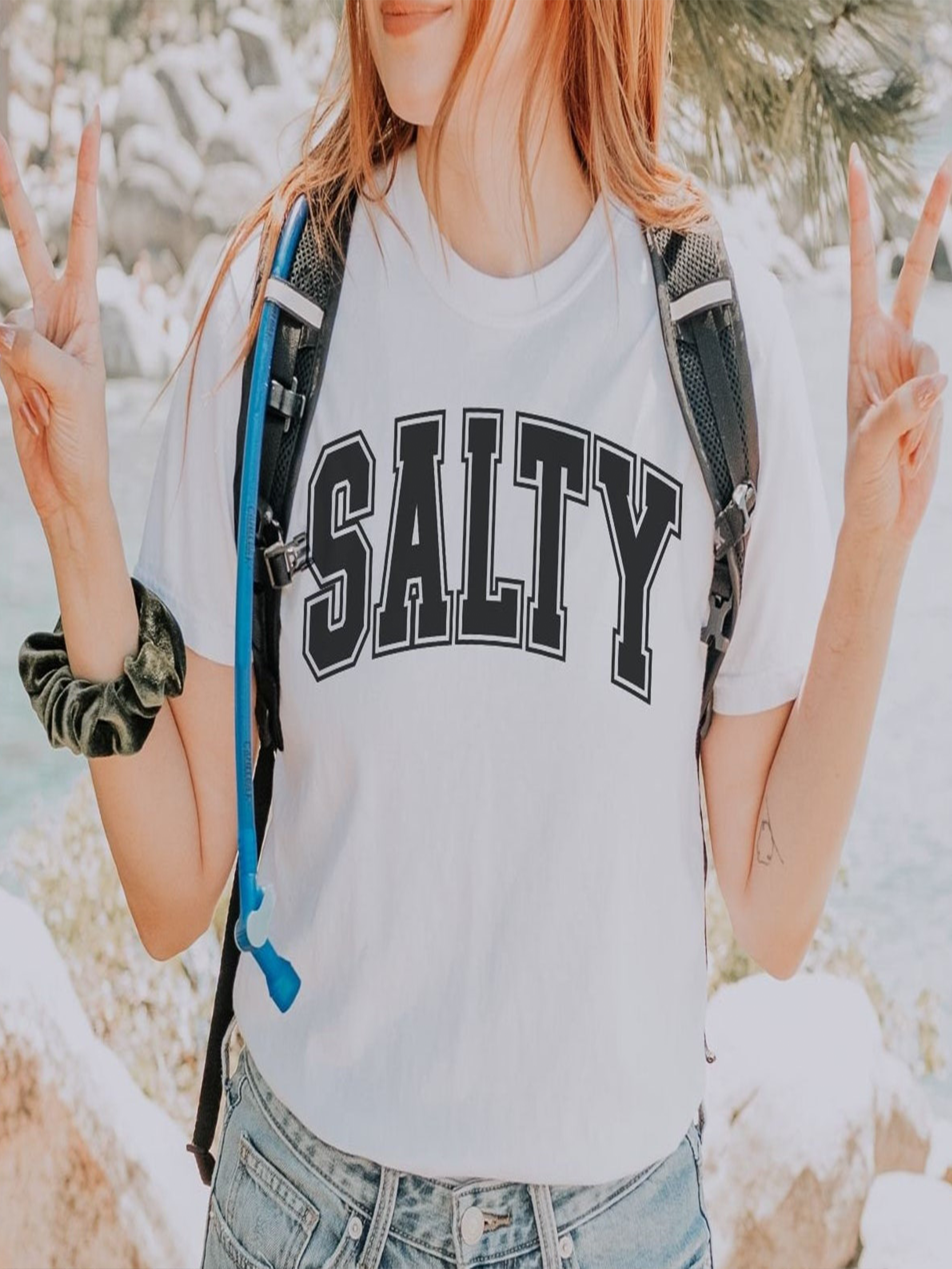 Salty Collegiate Letter Casual T-Shirt, Funny Graphic Tee, Womens Summer Shirt