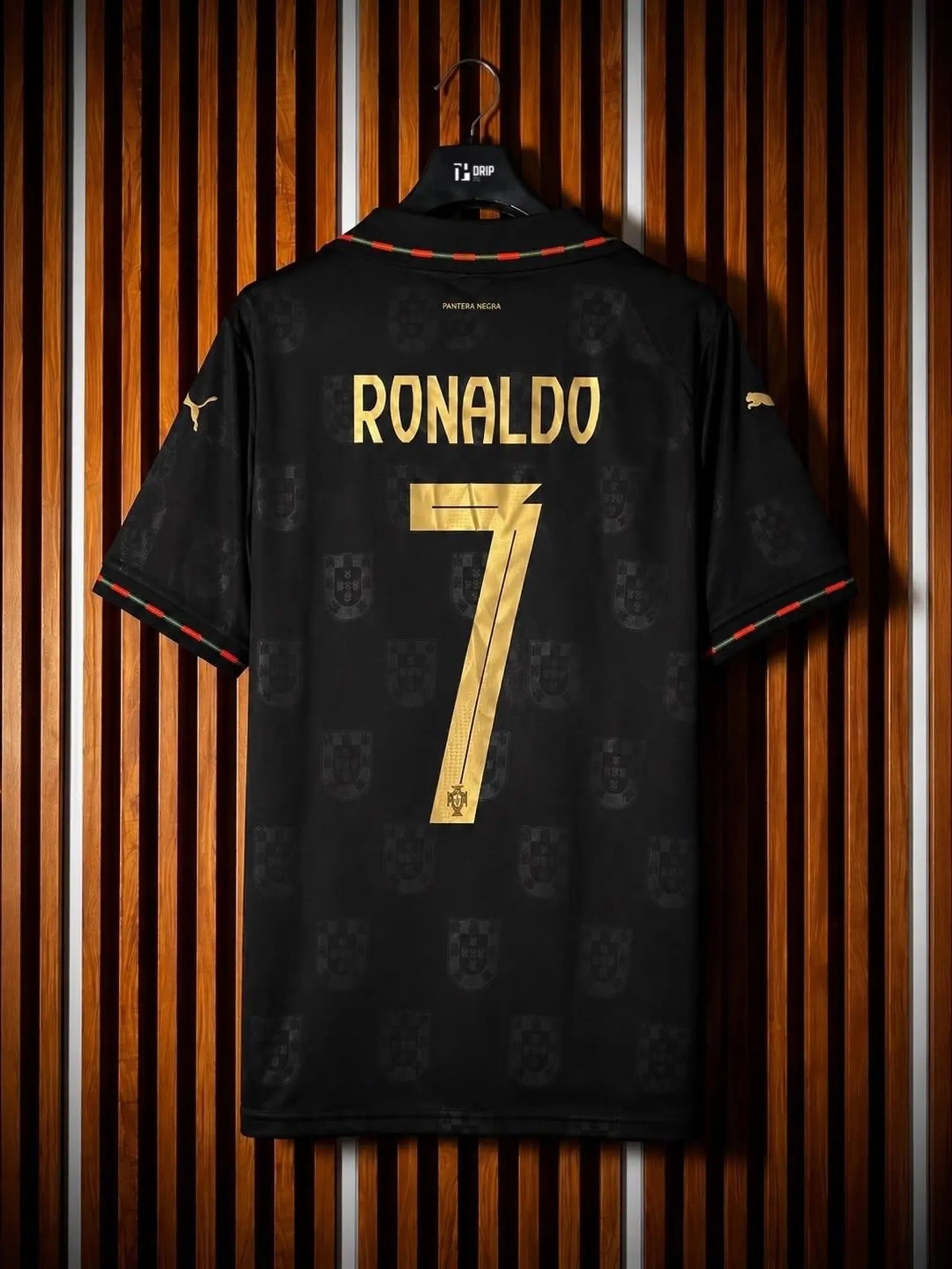 Portugal Black Gold Number 7 Soccer Jersey, Portugal Football Jersey, Soccer Fan Gift