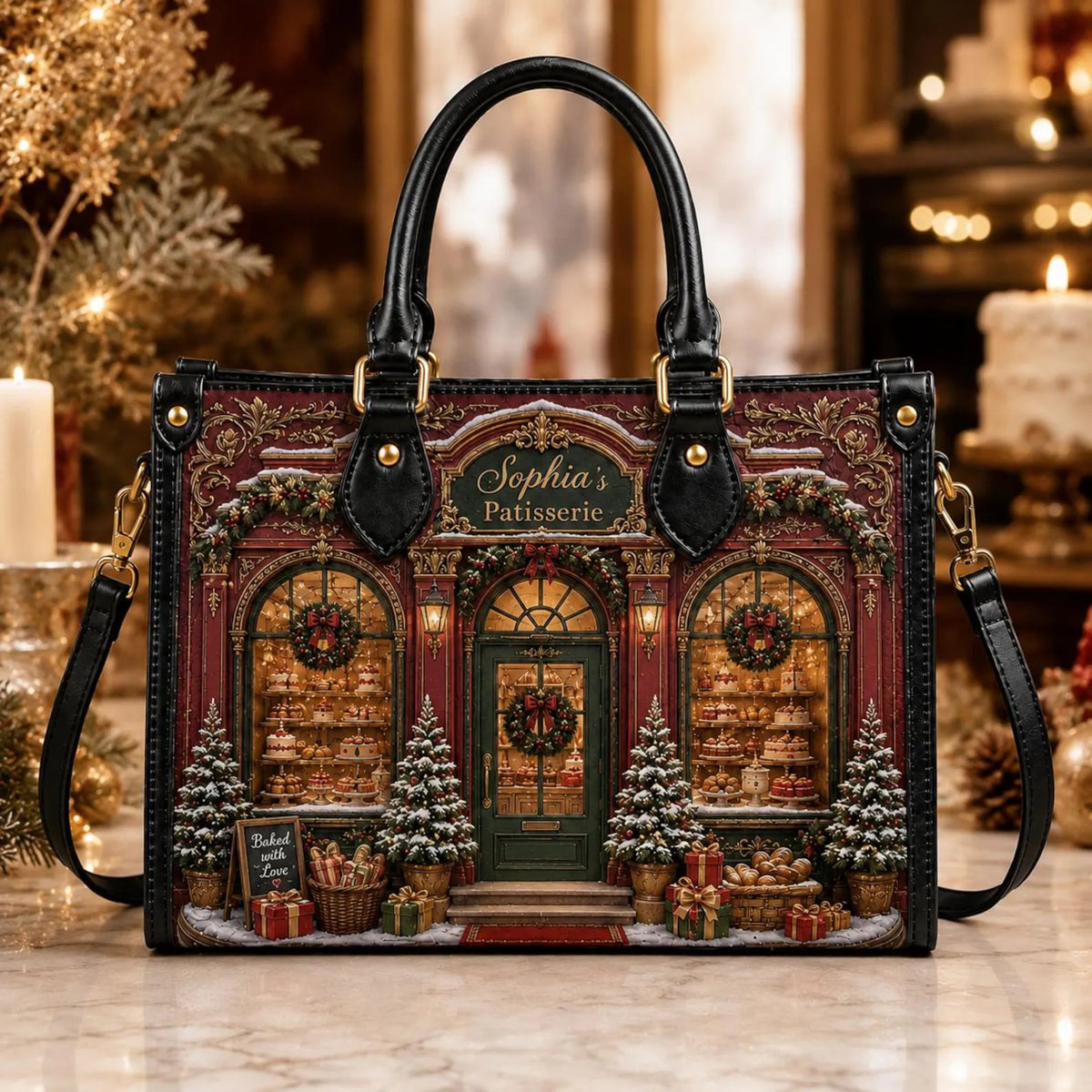 Custom Patisserie Leather Handbag, Christmas Handbag, Holiday Gift For Her