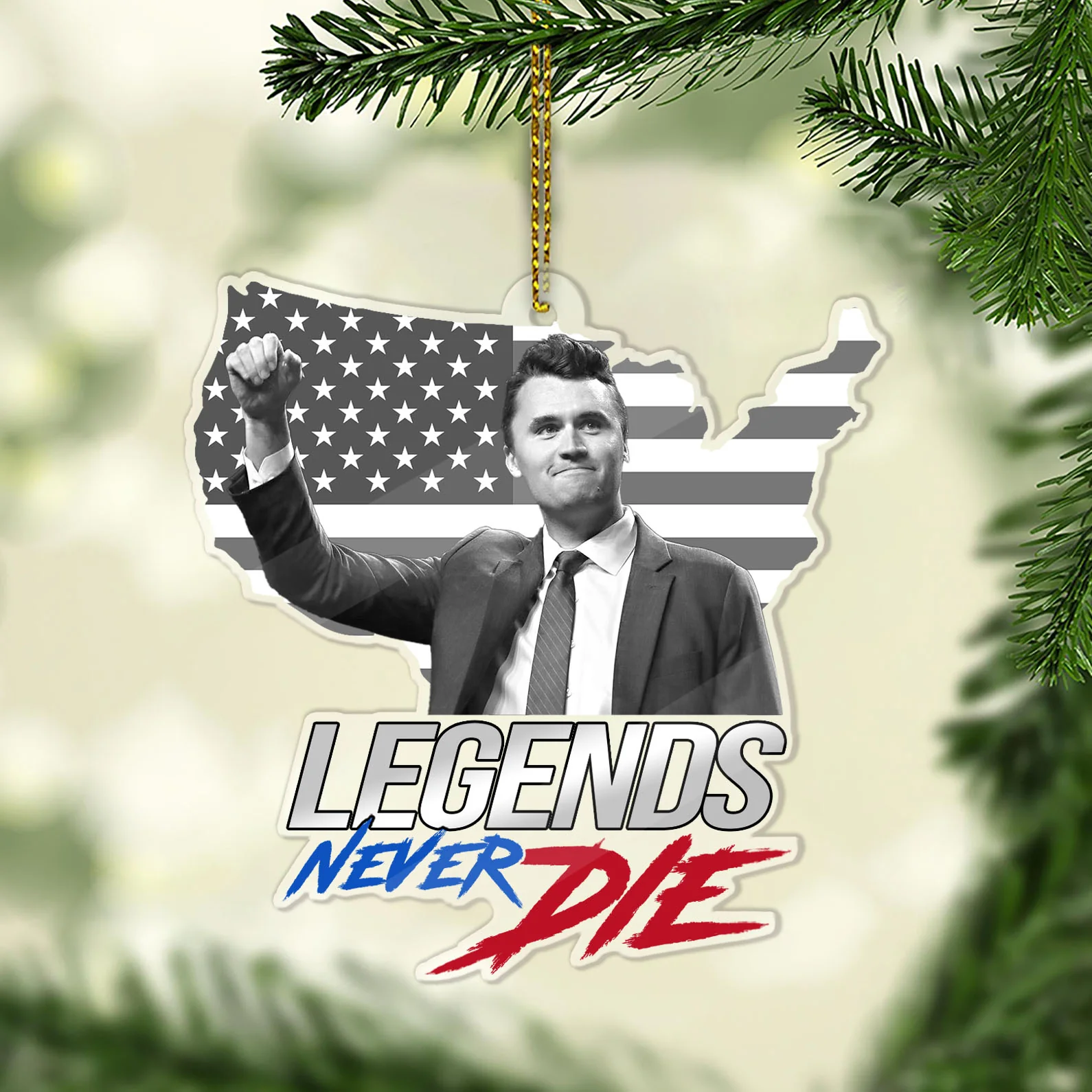 Legends Never Die Acrylic Ornament, Christmas Keychain, Memorial Christmas Ornaments, Charlie Kirk Xmas Decor
