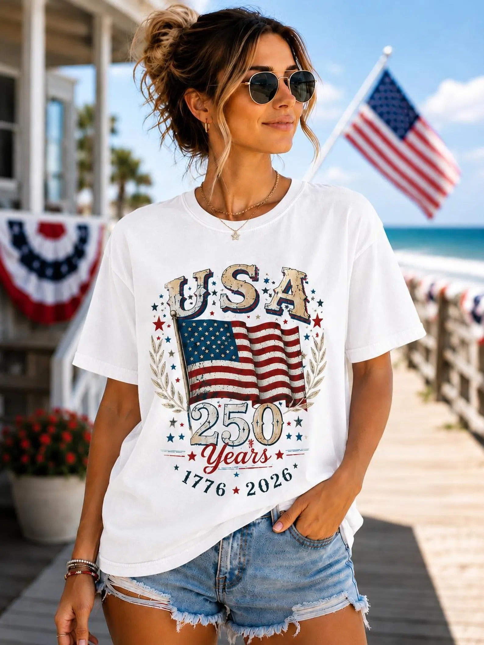 America 250 Years Shirt, Vintage American Flag Shirt, Women’s Graphic Tee
