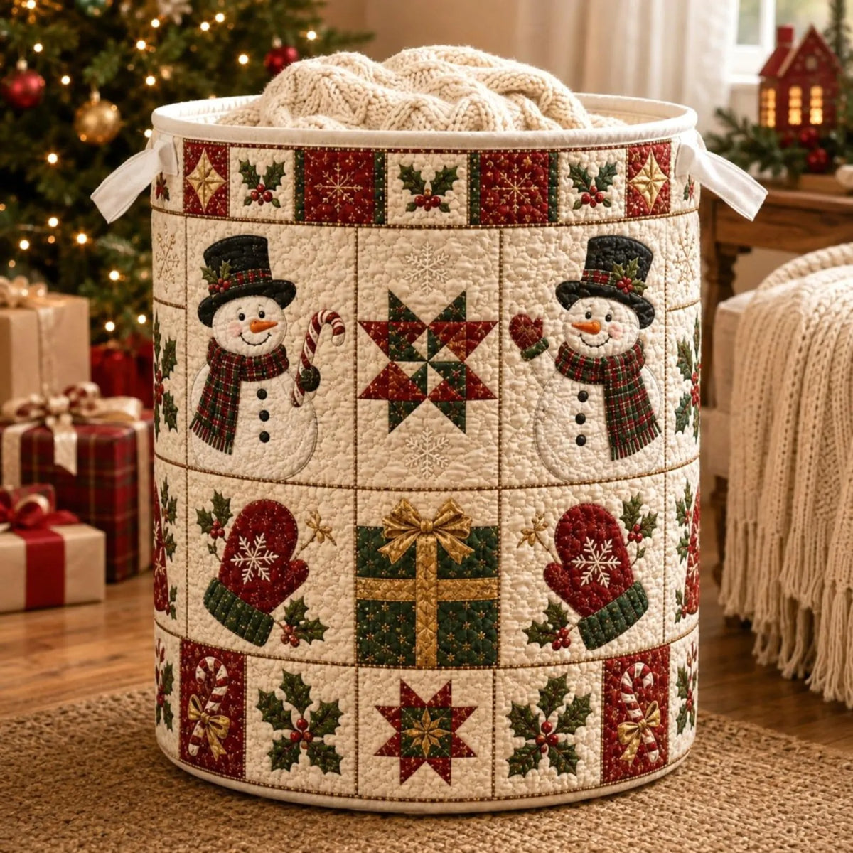 Snowman Patchwork Laundry Basket, Laundry Hamper, Christmas Gift For Mom