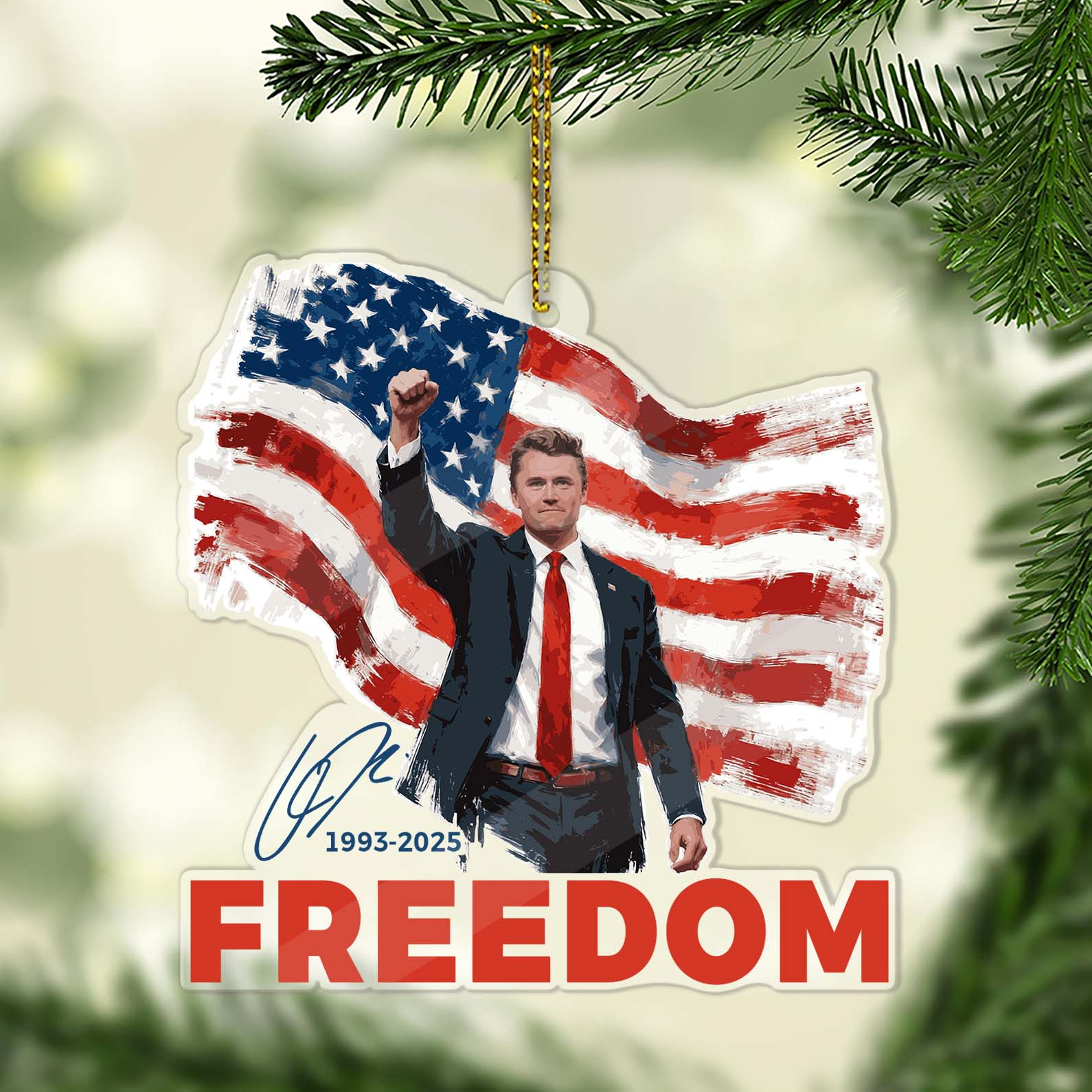 Freedom Patriotic Acrylic Ornament, Christmas Keychain, Xmas Decor, Charlie Kirk Memorial Christmas Ornaments