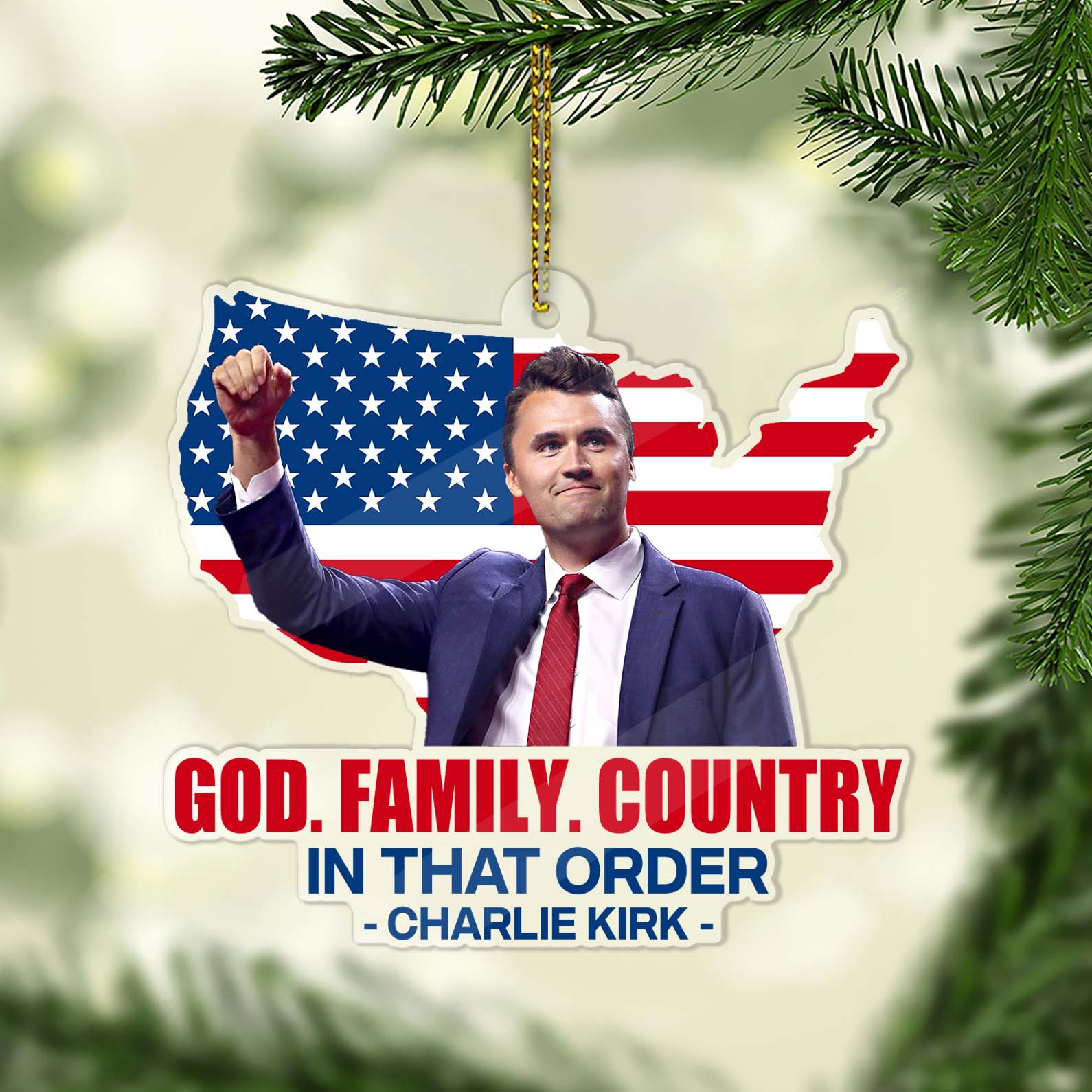 God Family Country Acrylic Ornament, Memorial Christmas Ornaments, Christmas Keychain, Charlie Kirk Xmas Decor
