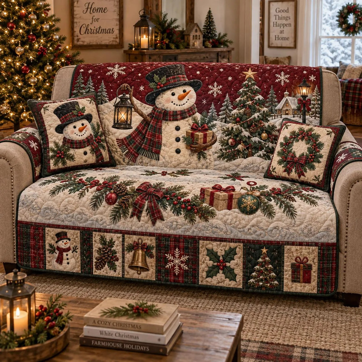 Snowman Christmas Quilt Blanket, Christmas Home Decor, Holiday Gift For Family