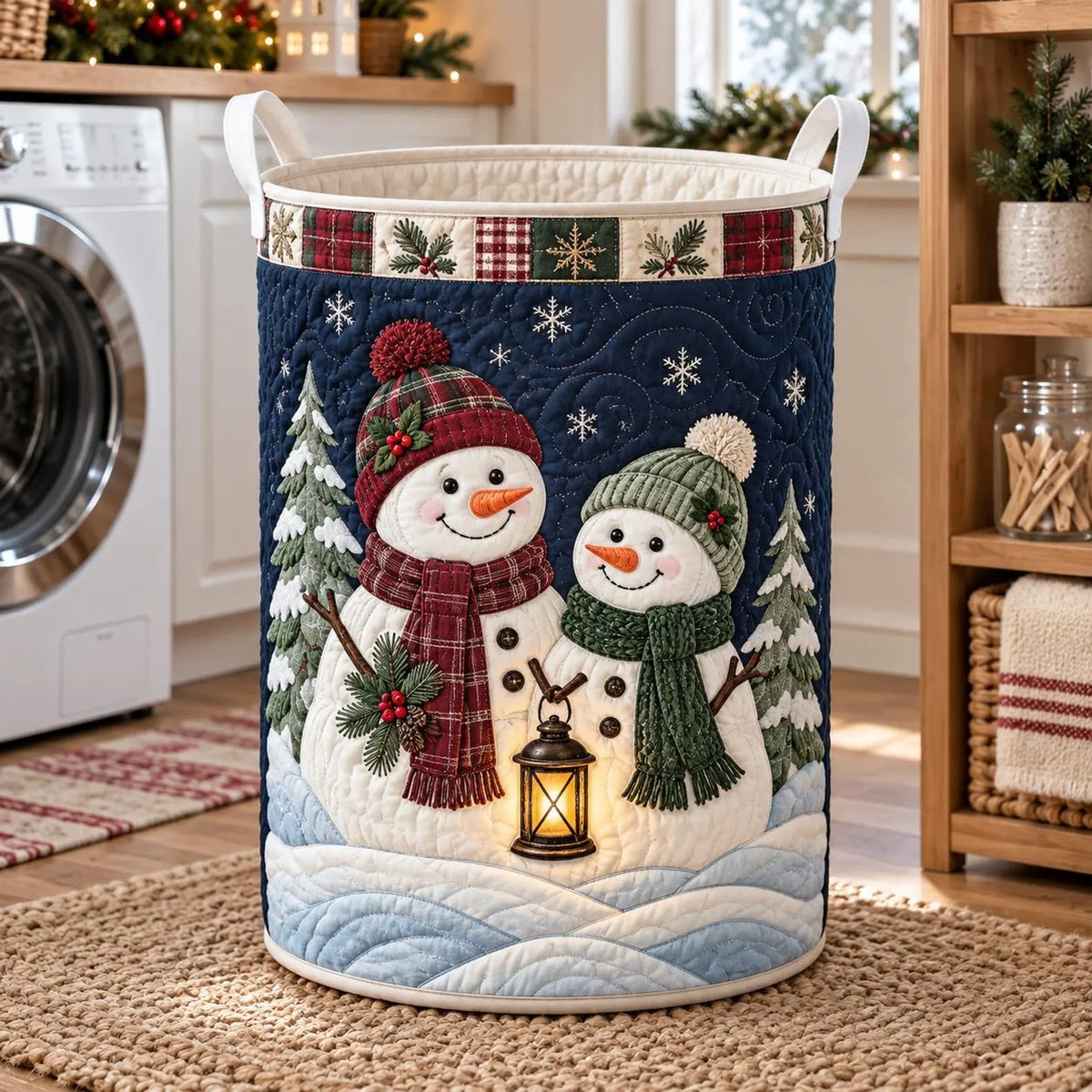 Christmas Snowmen Lantern Laundry Basket, Clothes Hamper, Laundry Hamper
