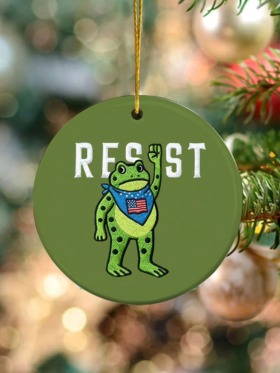 Merry Resistmas Portland Frog Ornament, Decorative Ornament, Ceramic Ornament, Holiday Gifts