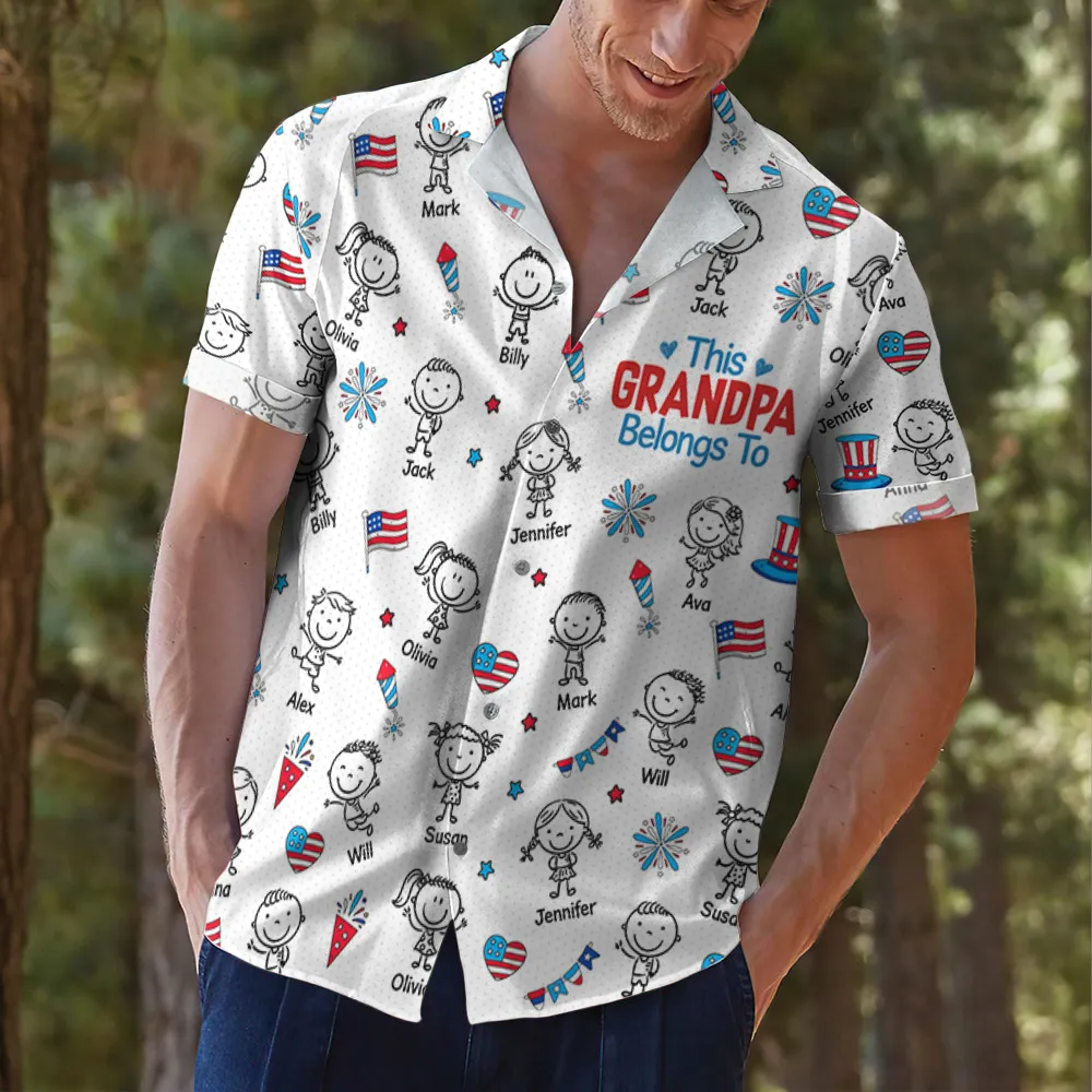 Custom Grandpa Belongs To Kids Hawaiian Shirt, Personalized Grandpa Gifts, Fourth Of July Shirts