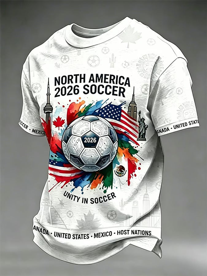 North America 2026 Soccer Men Retro T-Shirt Print, V-Neck T-Shirts, Football Lover We Are 26 Soccer Shirt