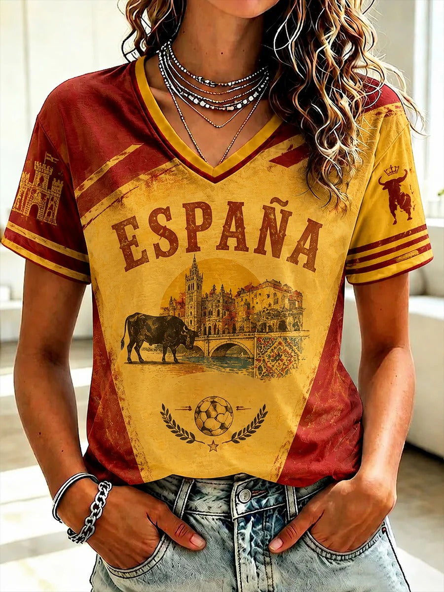 Yellow Ringer Spanish Bull V-neck Shirt Soccer Champion Shirt Gameday Soccer Shirt