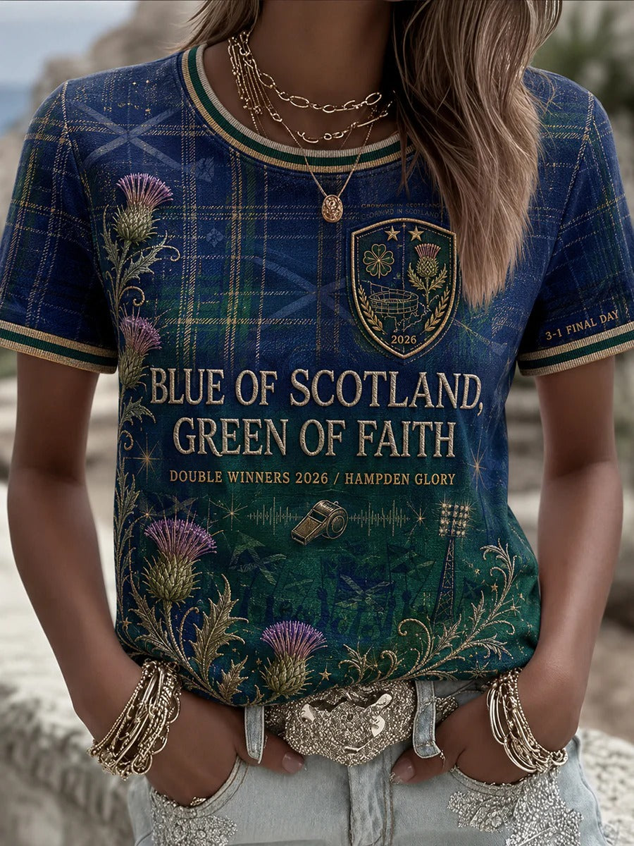Blue Of Scotland Green Of Faith Floral T-shirt Soccer Champion Shirt Gameday Soccer Shirt