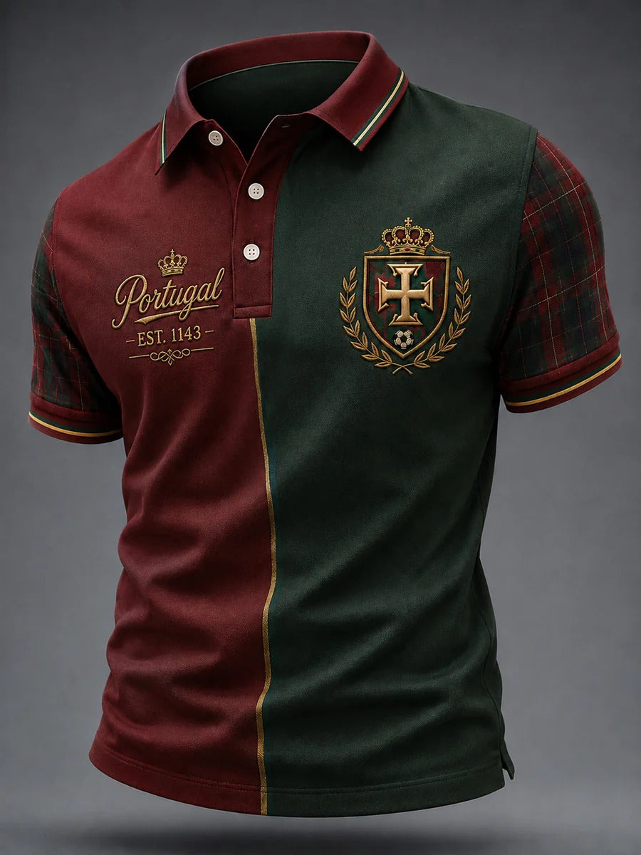 Portugal Royal Crest Printed Polo Shirt, Portuguese Soccer Fan Polo, National Team Apparel