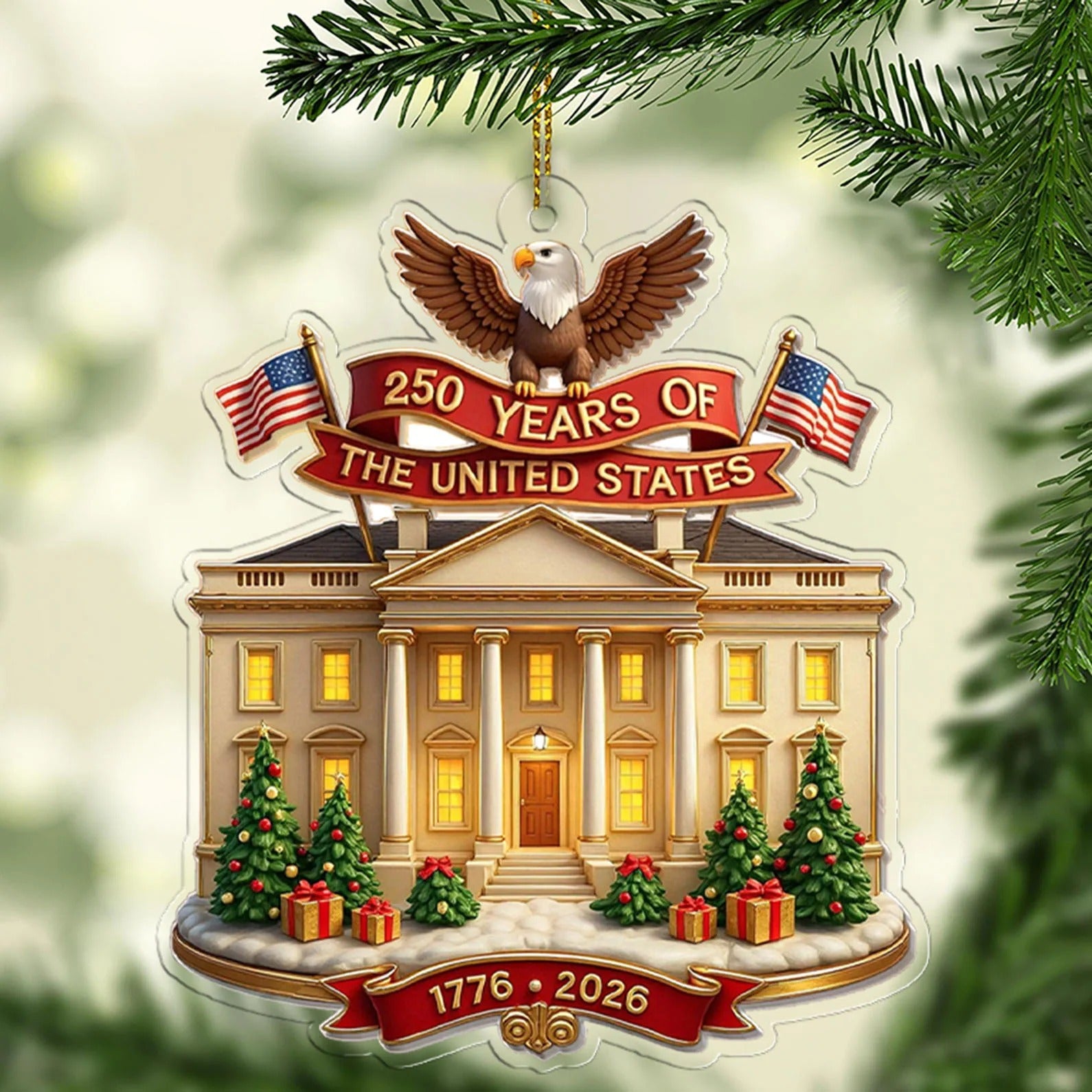 250 Years of America Acrylic Ornament, Patriotic Gifts, Christmas Tree Decoration