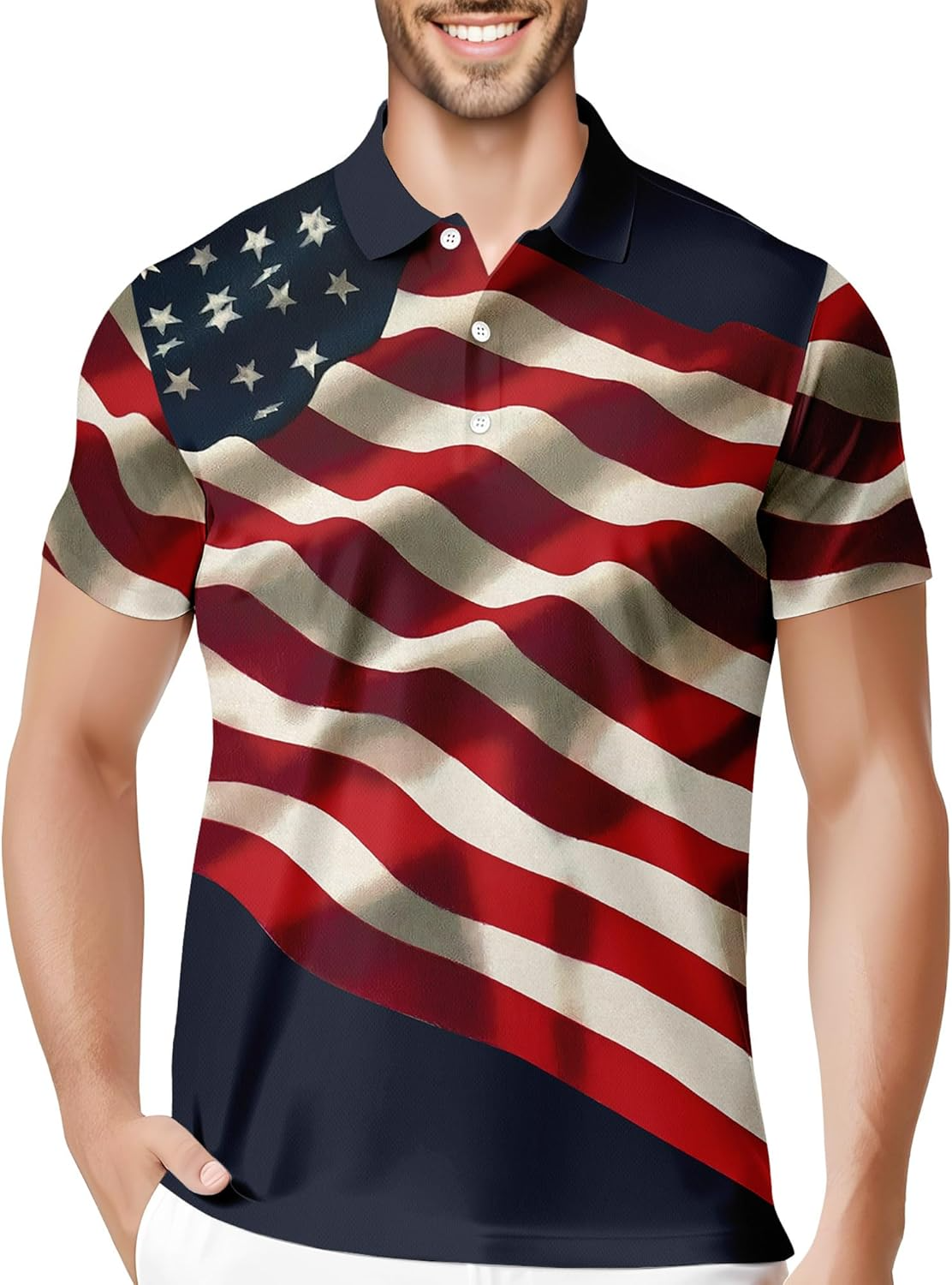 USA Flag 4th of July Men Funny Swing Golf Polo Shirts, Golf Gift For Men, Golf Shirts For Men