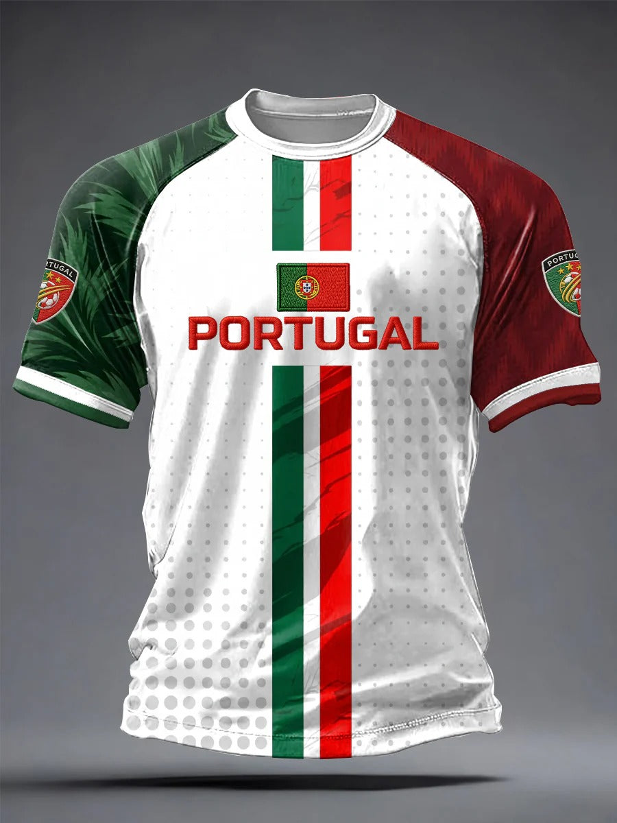 Portugal Tricolor Stripe Printed Fan Shirt, Portugal Soccer Jersey, Football Supporter Tee