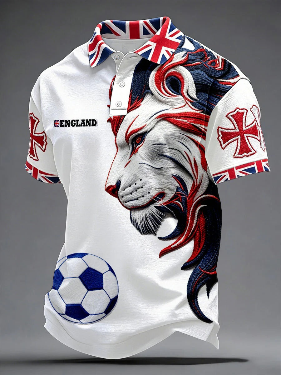 British Lion Graphic Print England Polo Shirt, Soccer Polo Shirt, Football Fan Apparel