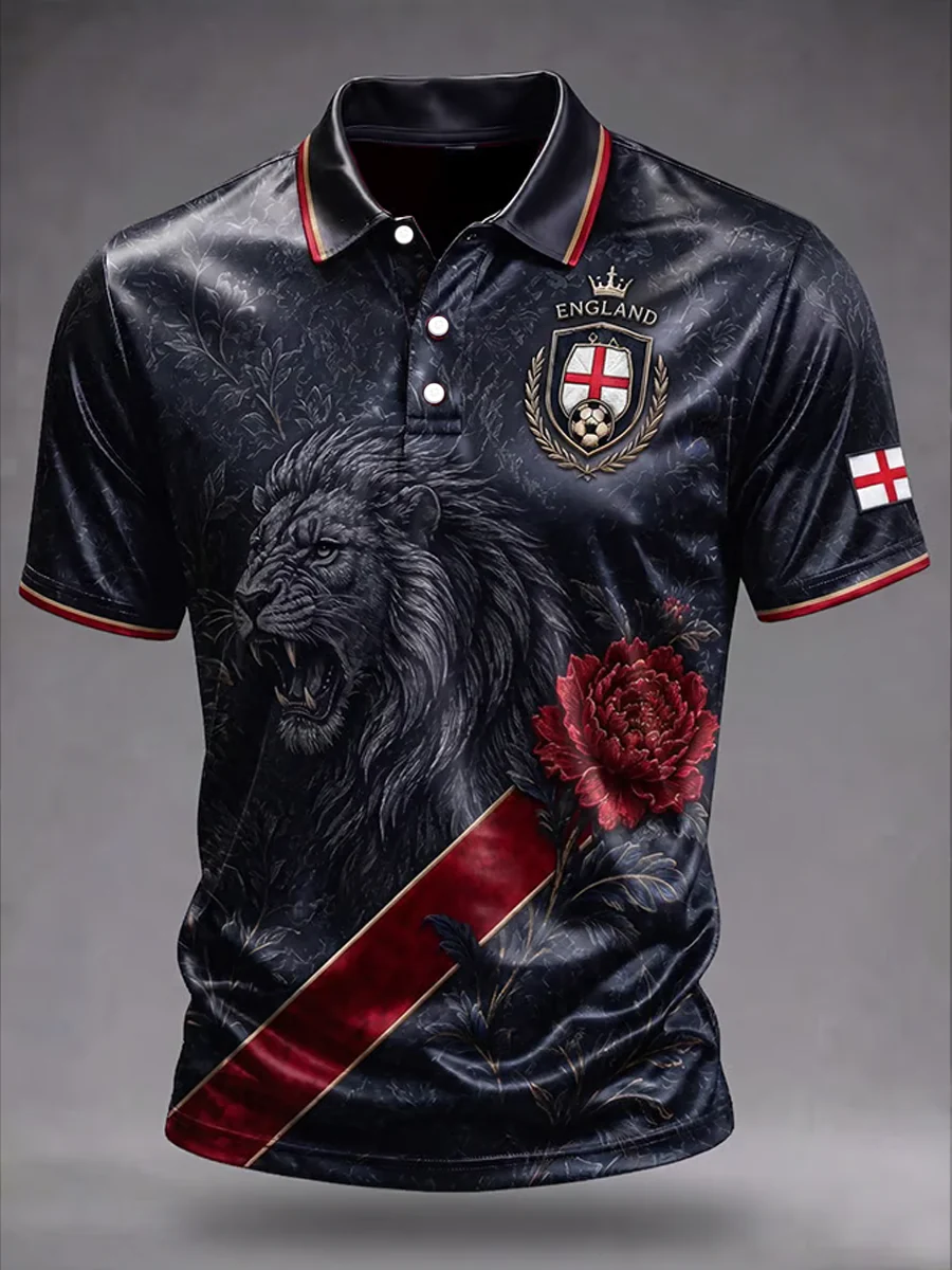 England Lion Rose Soccer Polo Shirt, Football Shirt, Soccer Fan Shirt, Soccer Polo Shirt