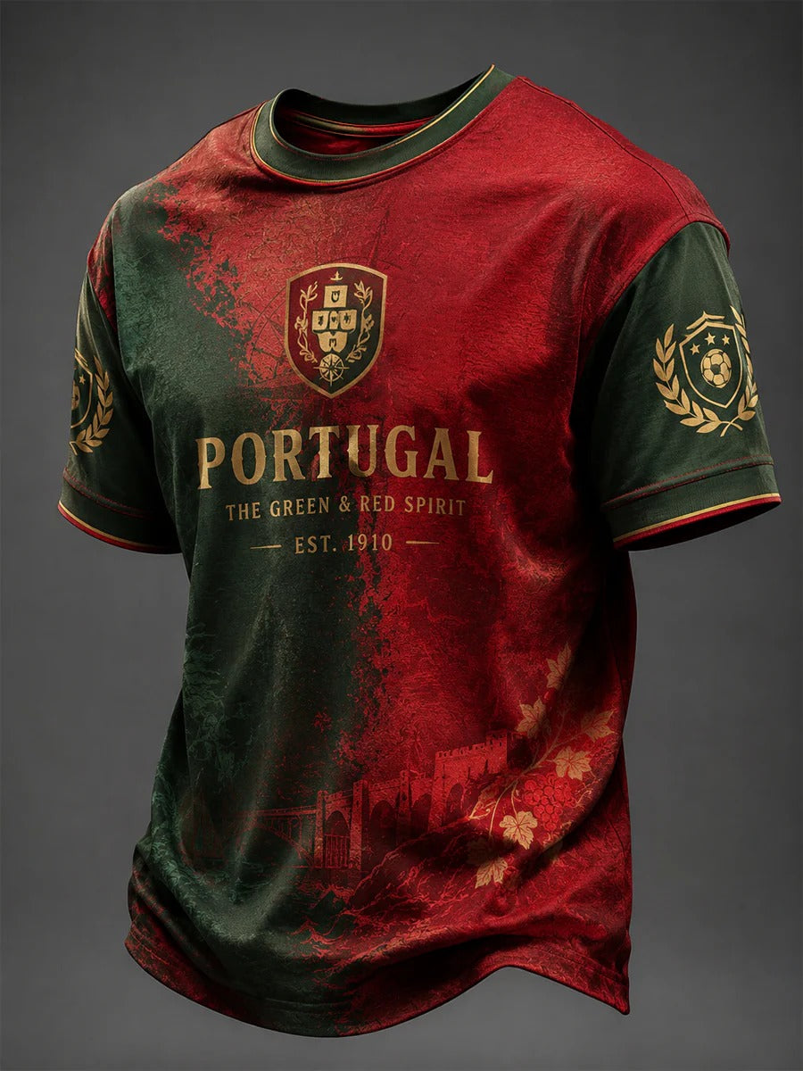 Portugal Castle And Vineyard Graphic Shirt, Portuguese Football Fan Tee, Printed Soccer Apparel