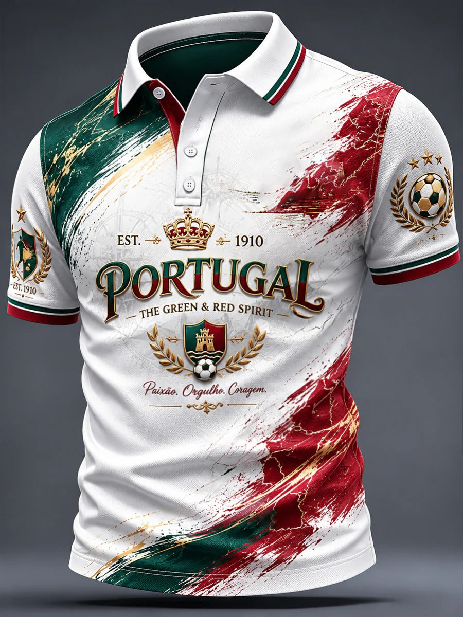Portugal Vintage Crest Printed Polo Shirt, Portuguese Football Fan Polo, National Team Apparel