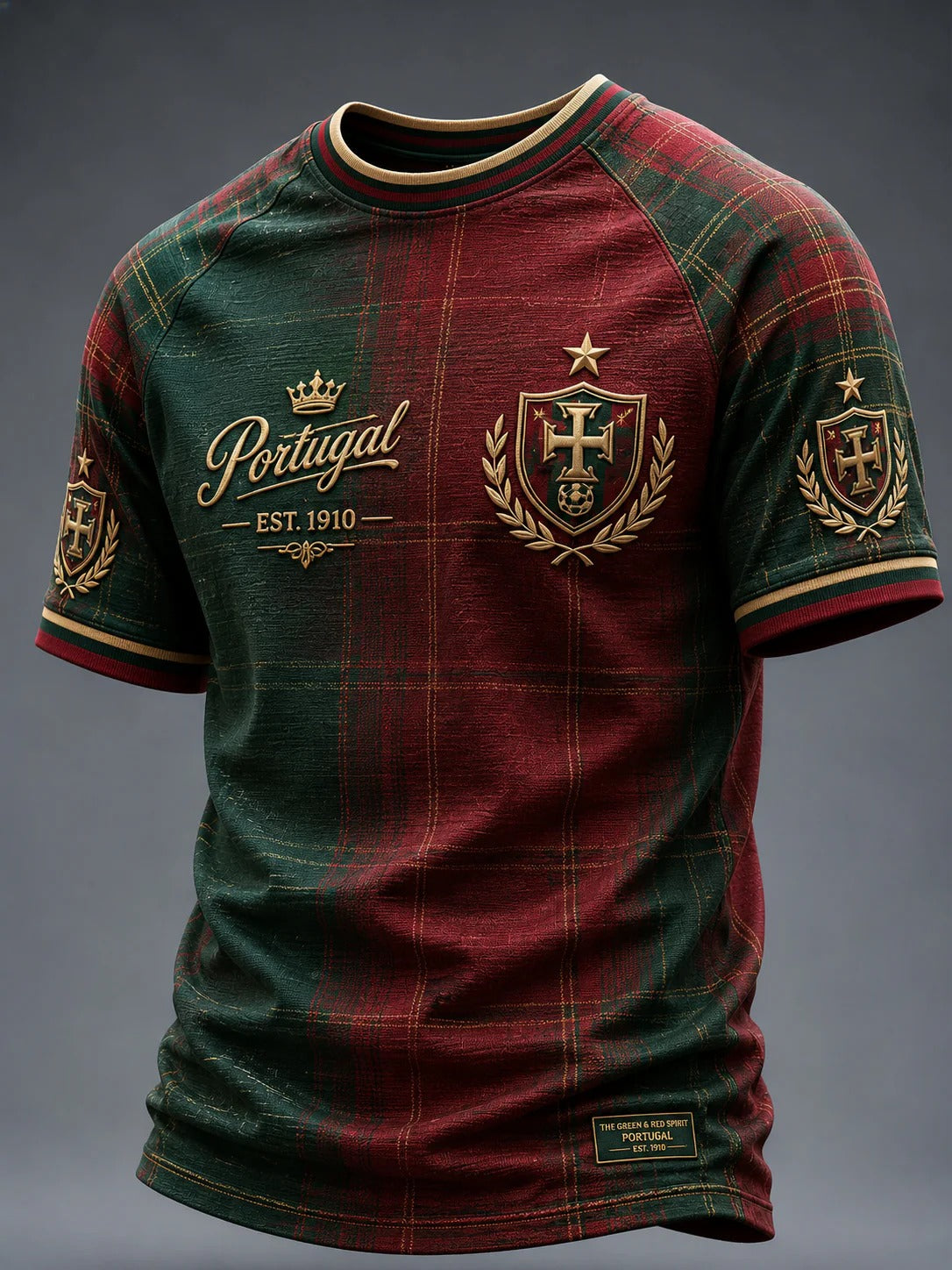 Portugal Plaid Heritage Graphic Shirt, Portuguese Football Fan Tee, Printed Soccer Apparel