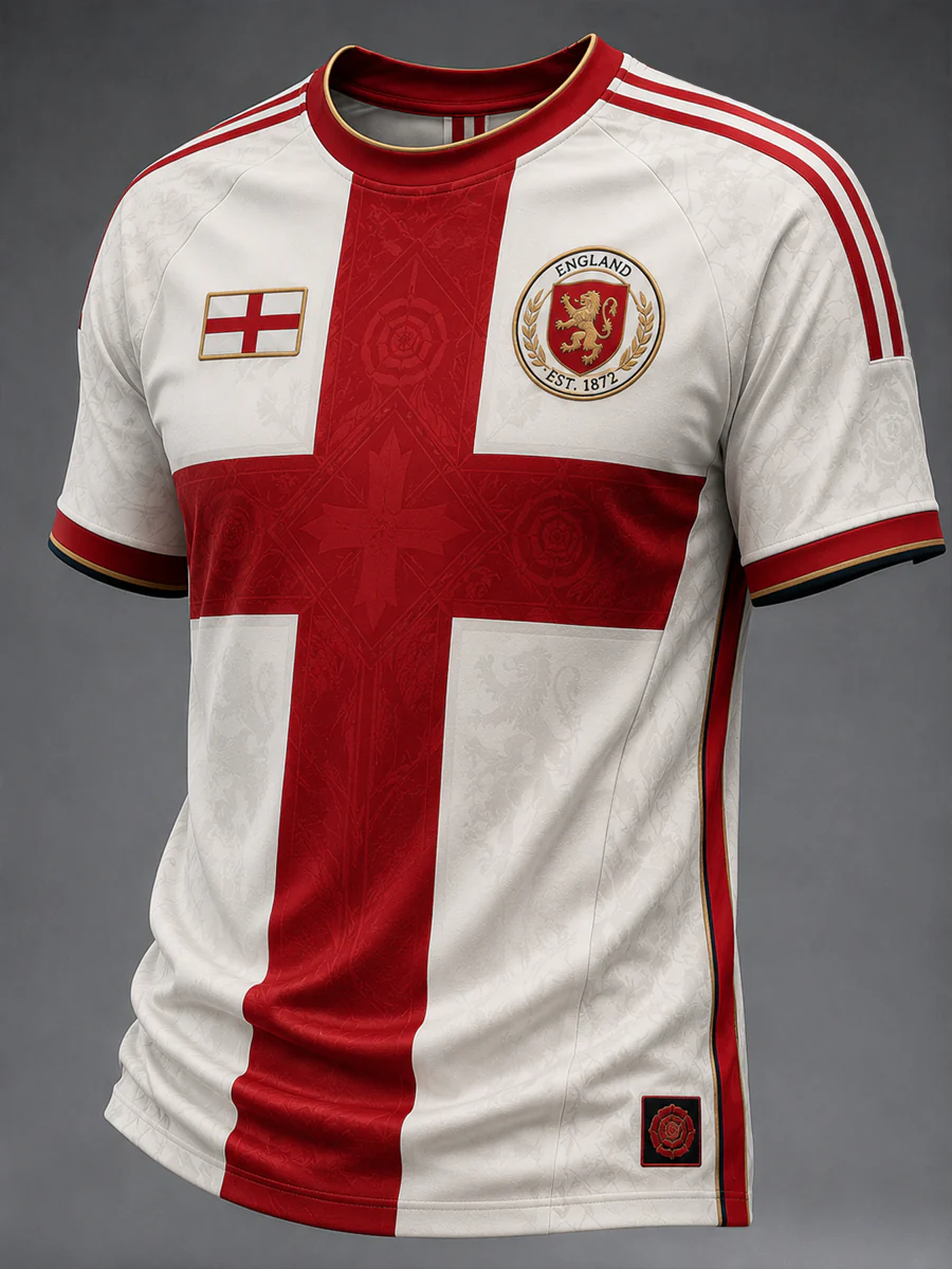 Classic England Cross Soccer Jersey Shirt, England Football Shirt, England Fan Apparel